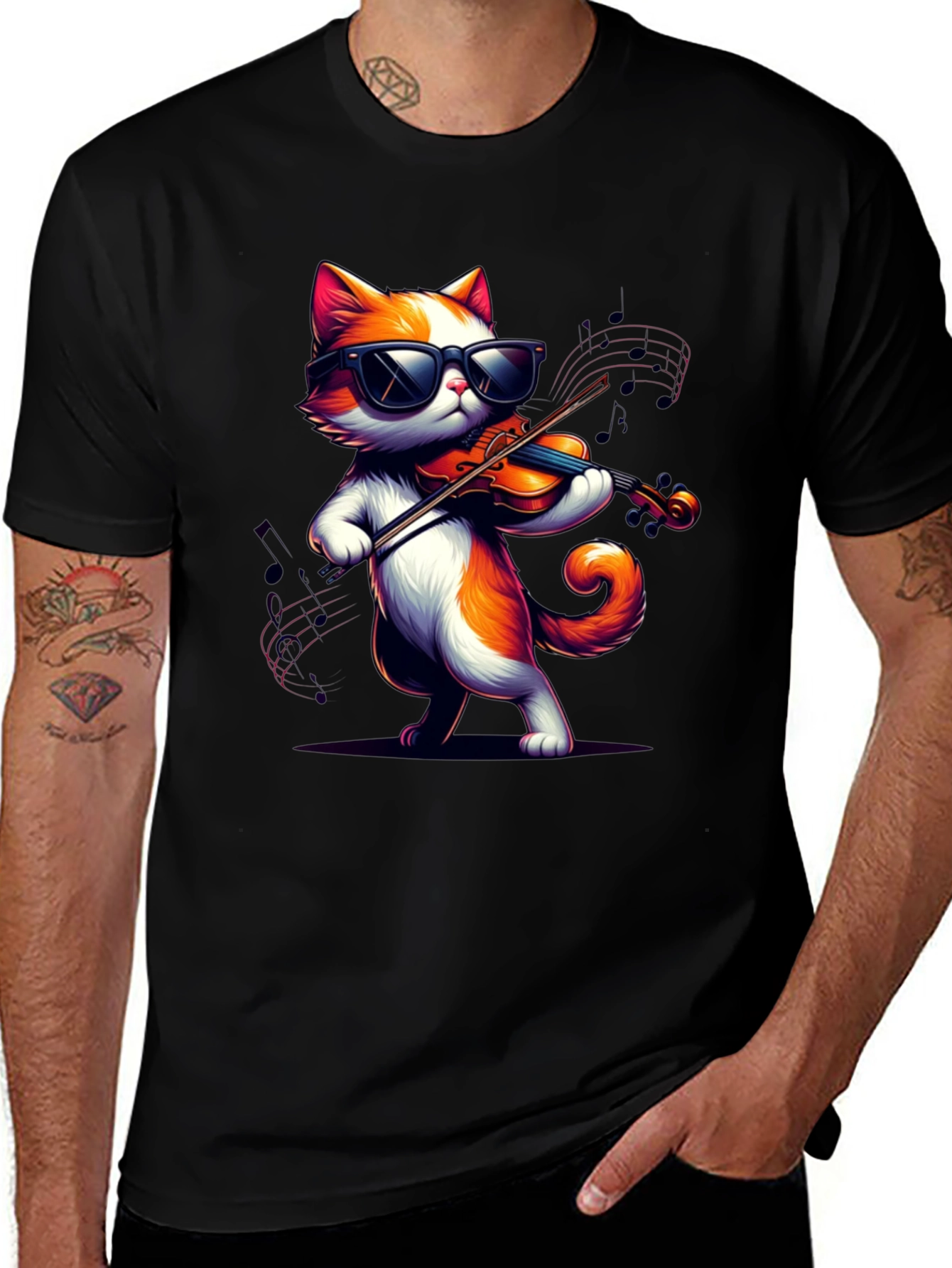 Cool Cat Violinist T-Shirt - Black
