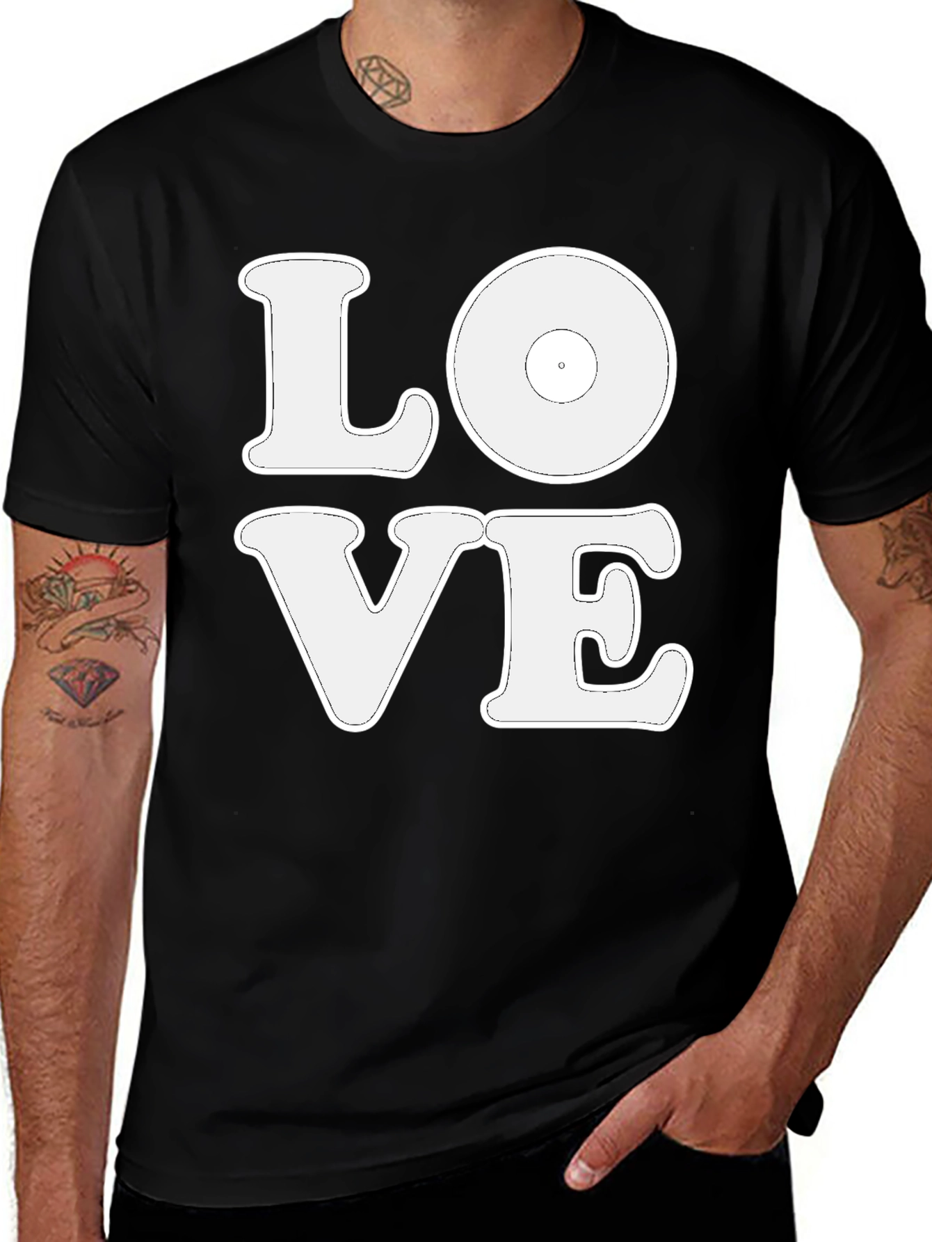 Variant 23 of LOVE Vinyl Record Graphic Black T-Shirt