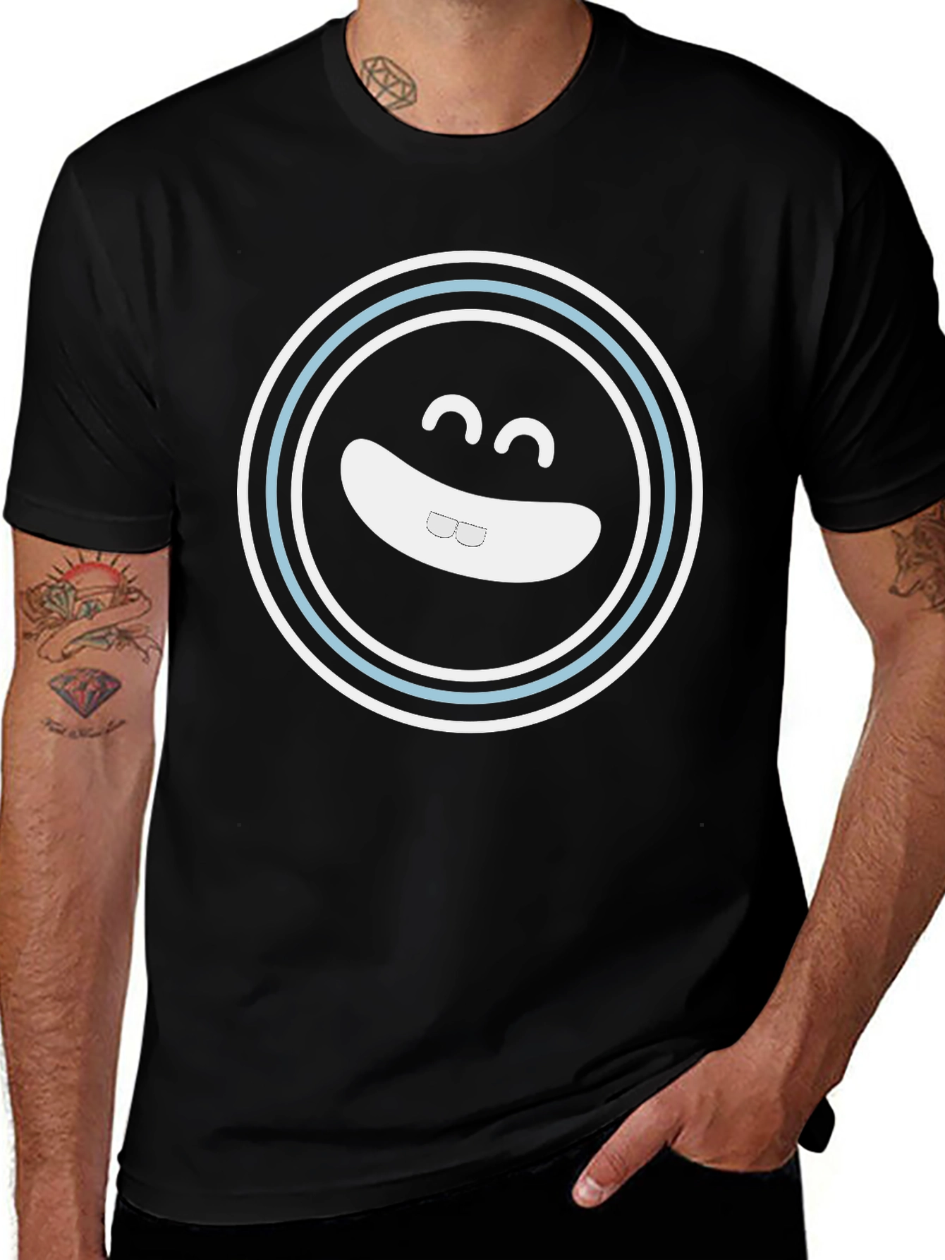Variant 6 of Smiling Face Graphic Tee - Black Cotton Blend Shirt