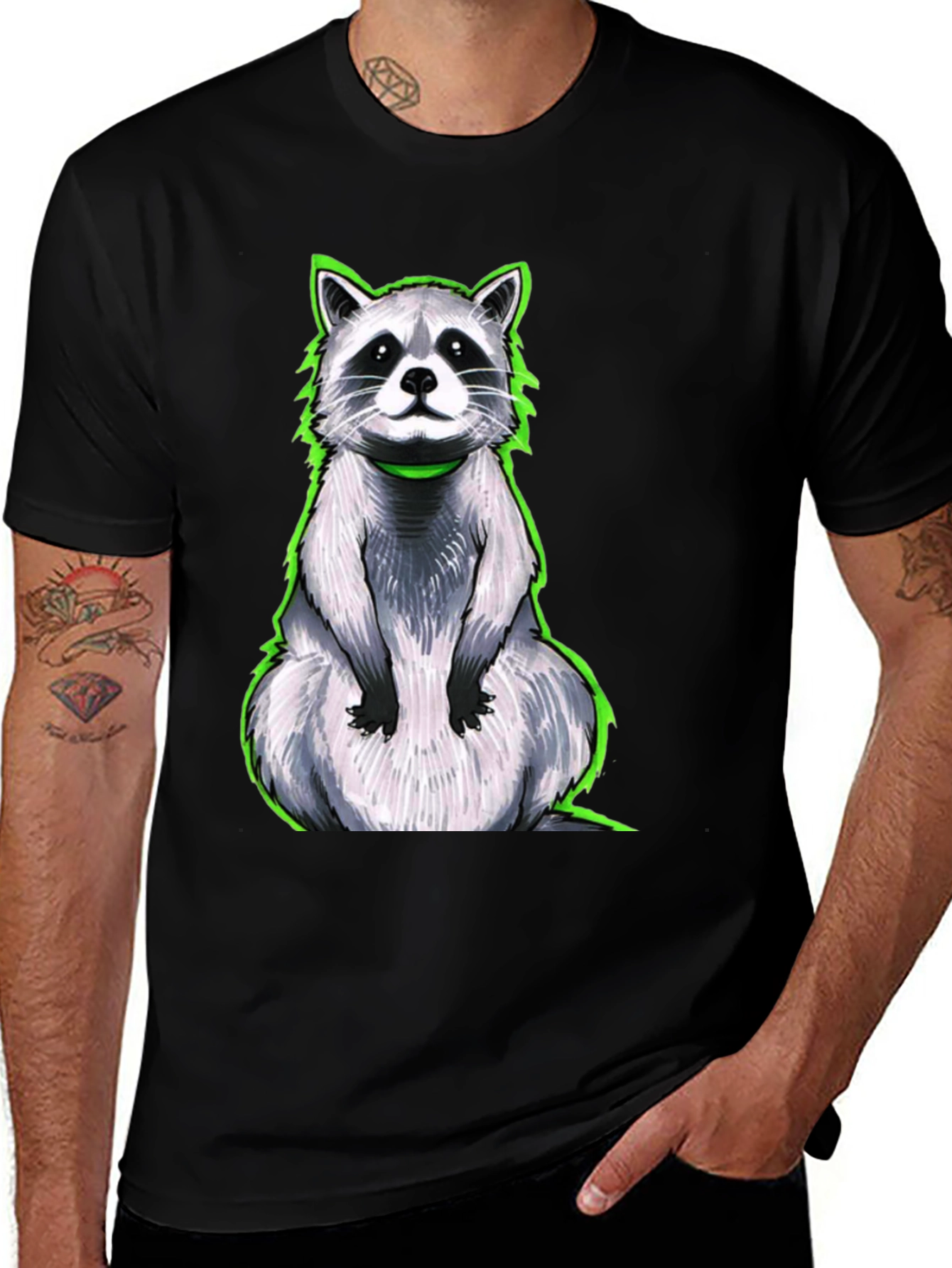 Variant 7 of Cool Raccoon Graphic Tee - Black Cotton Comfort