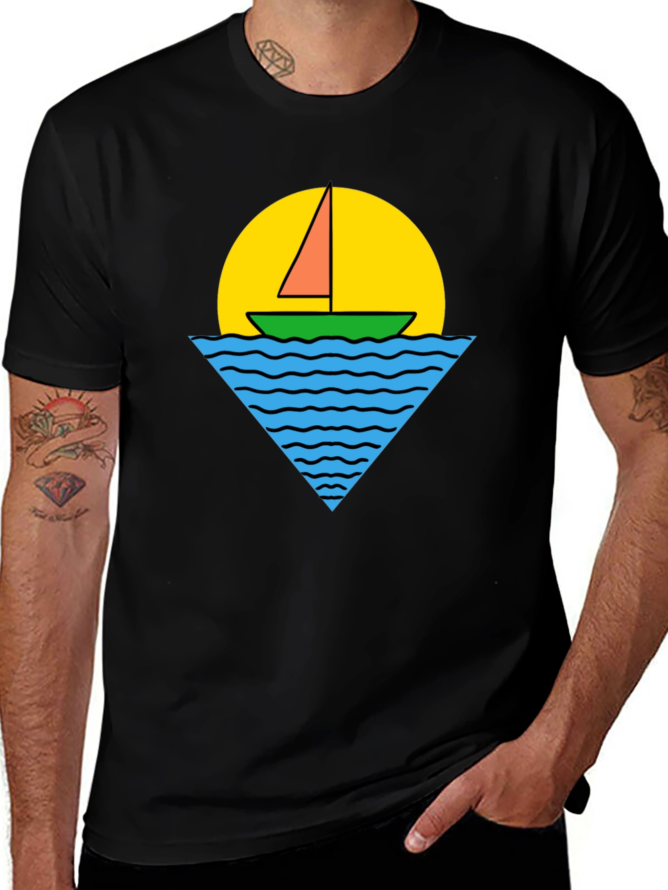 Variant 25 of Retro Boat Graphic Tee - Black Cotton T-Shirt