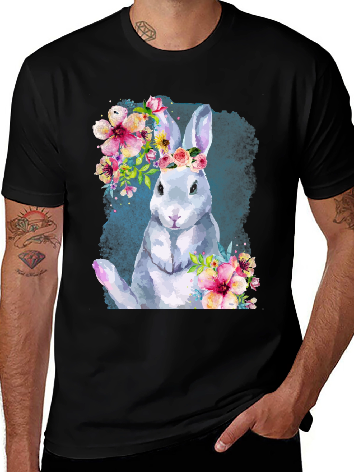 Variant 5 of Floral Rabbit Graphic Tee - Unisex