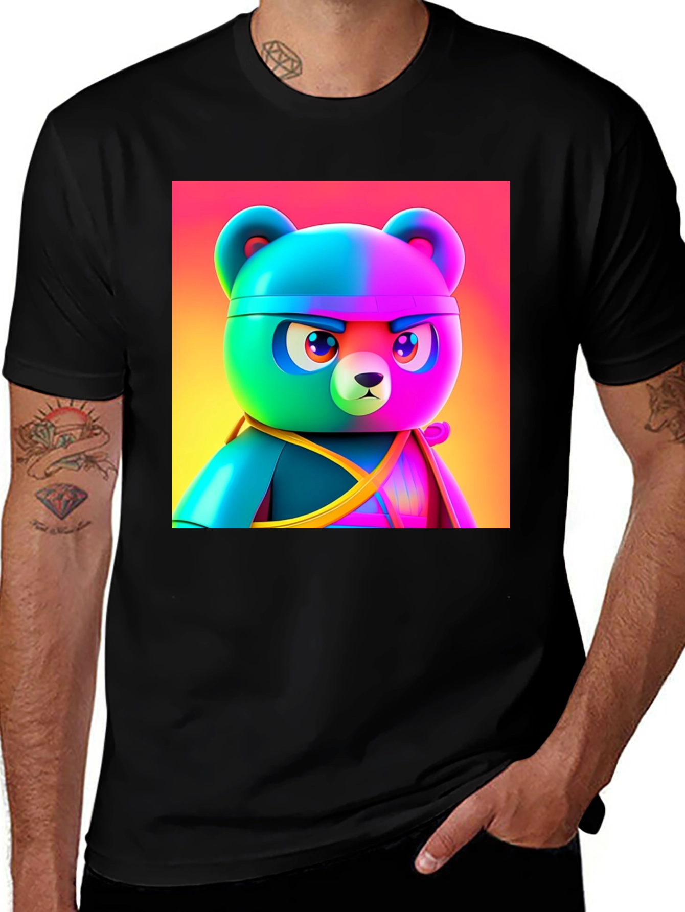 Black Cool Cartoon Bear T-Shirt main image