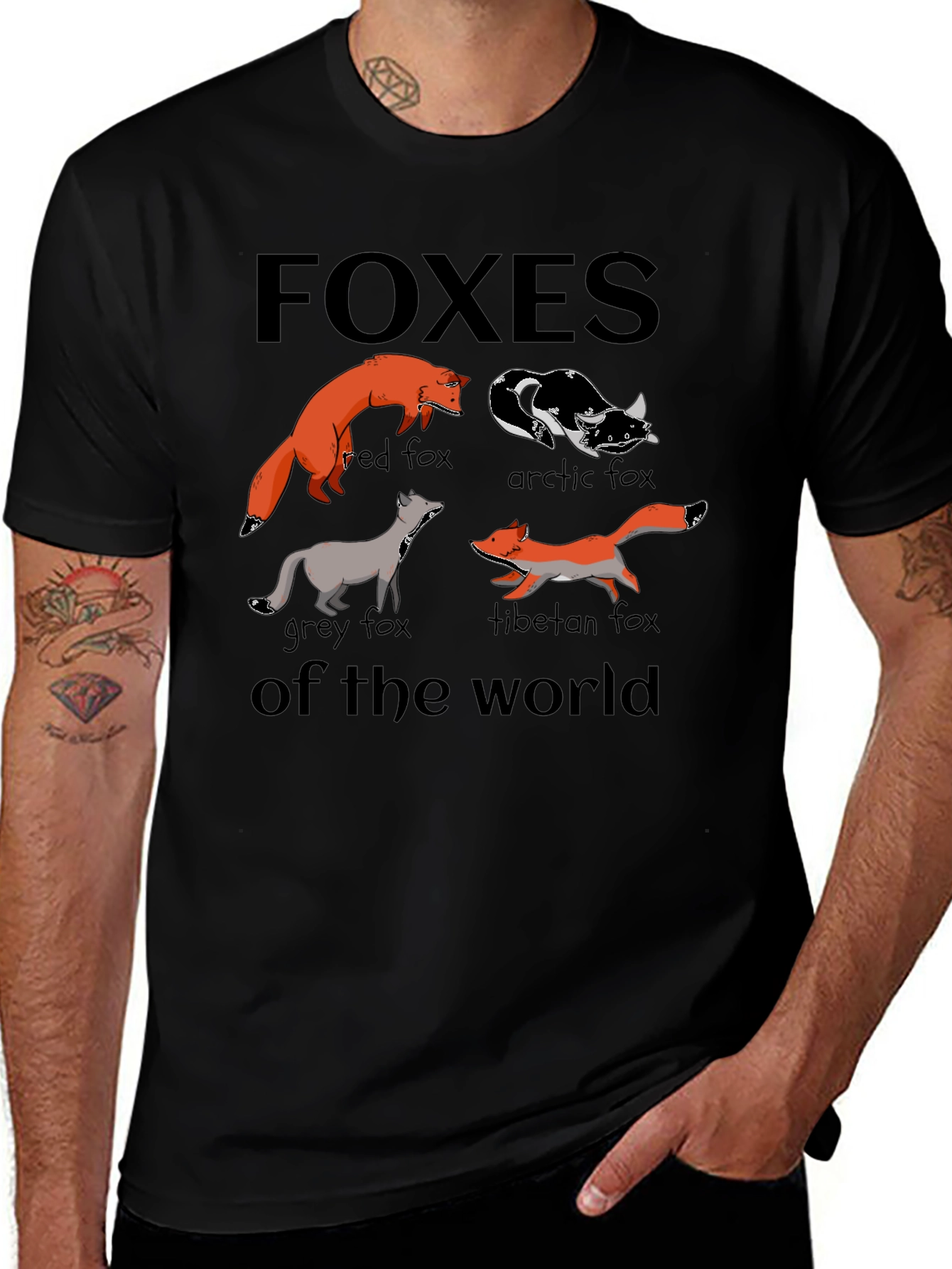Variant 10 of Foxes of the World Graphic Tee - Black Crew Neck