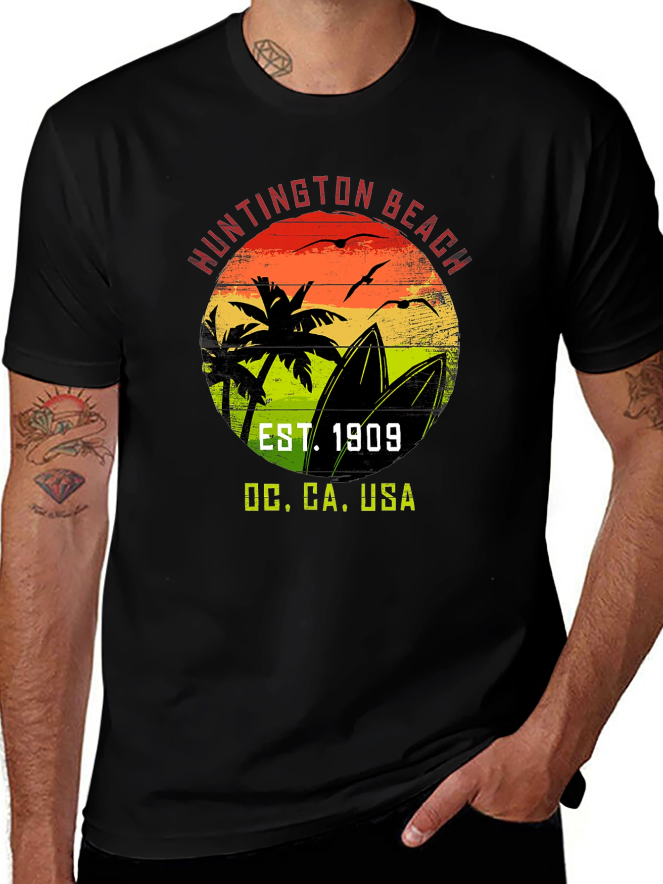 Huntington Beach CA T-Shirt, EST. 1909, Surf Design