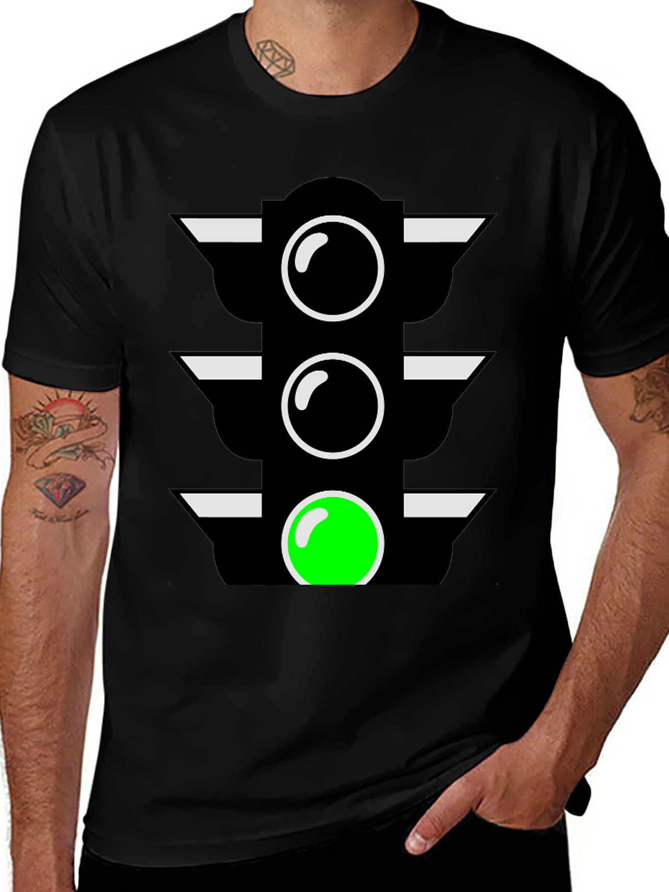 Variant 30 of Go Green Traffic Light Graphic Tee - Black