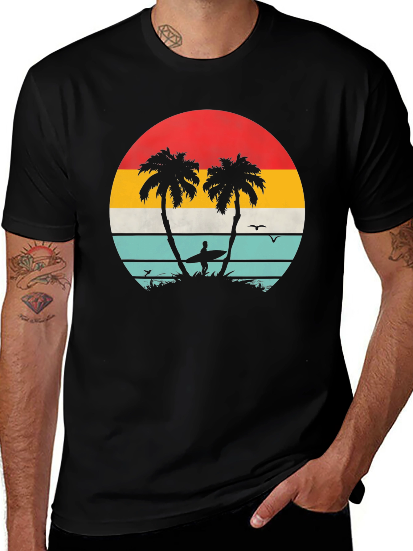 Variant 4 of Retro Sunset Surfer Graphic T-Shirt