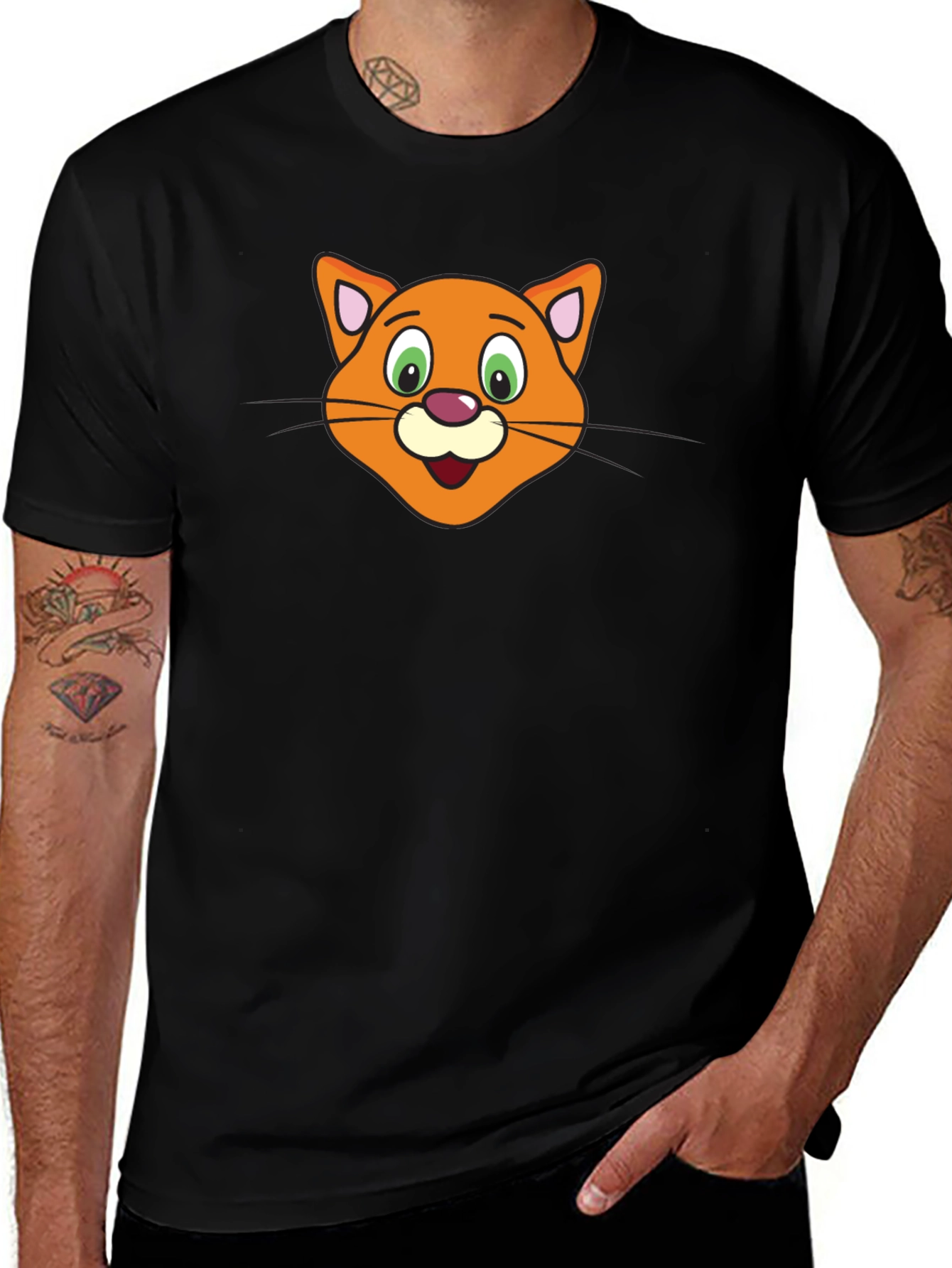 Variant 19 of Cartoon Cat Face Black T-Shirt