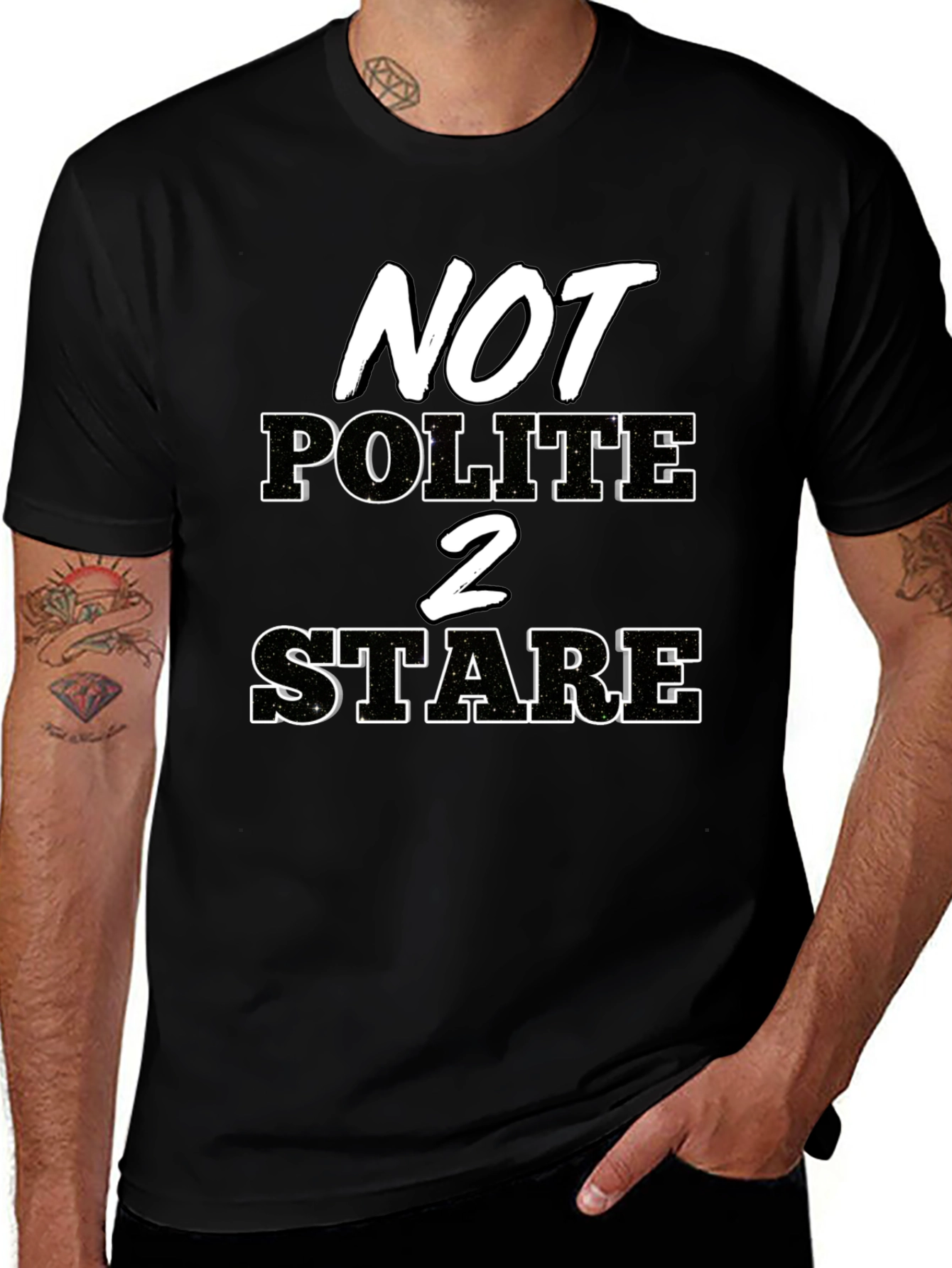 Variant 24 of Not Polite to Stare Graphic Tee - Black Cotton Blend