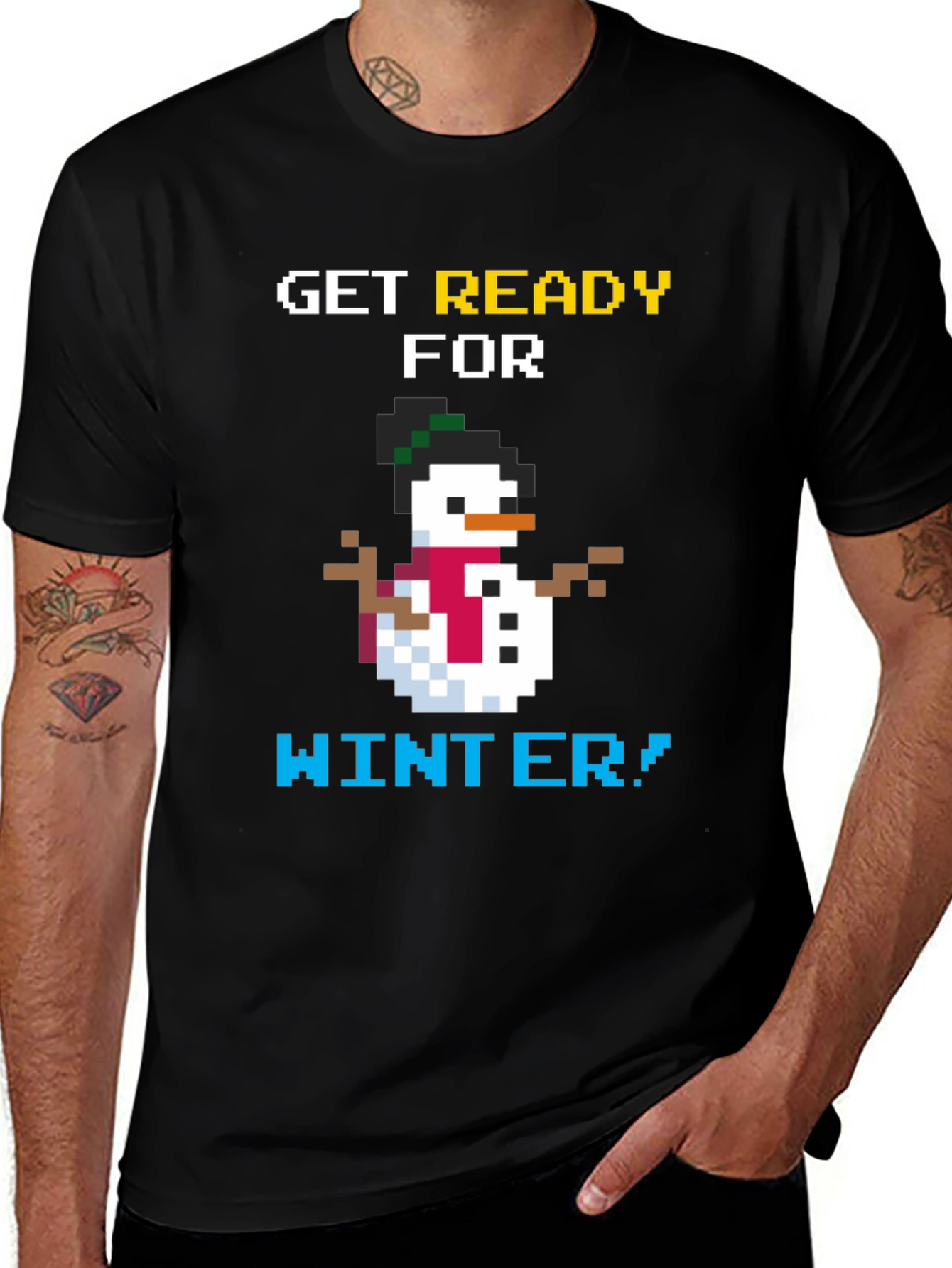 Variant 4 of Get Ready for Winter Pixelated Snowman T-Shirt