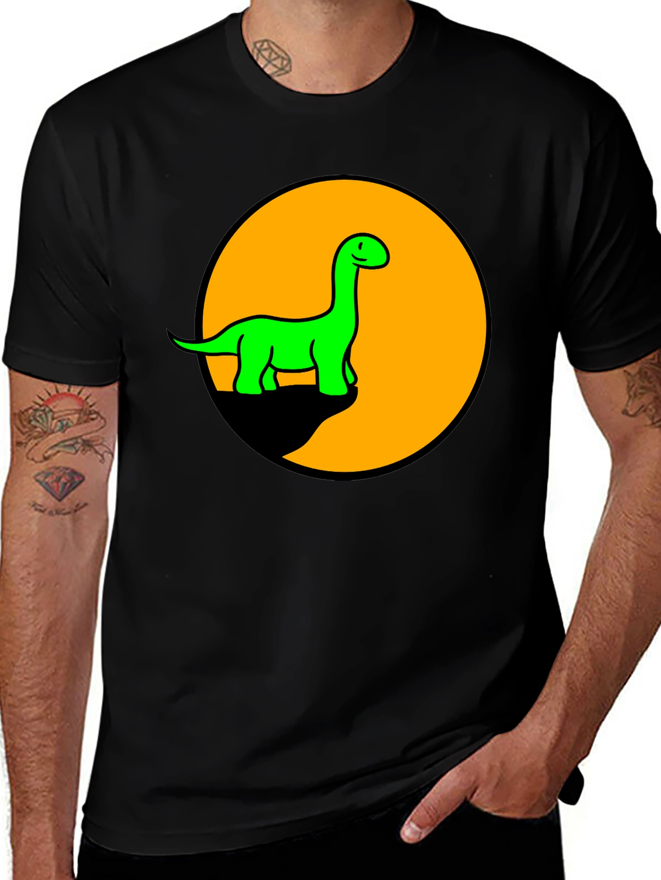 Variant 3 of Dino Graphic Tee - Black T-Shirt with Retro Green Dinosaur Print
