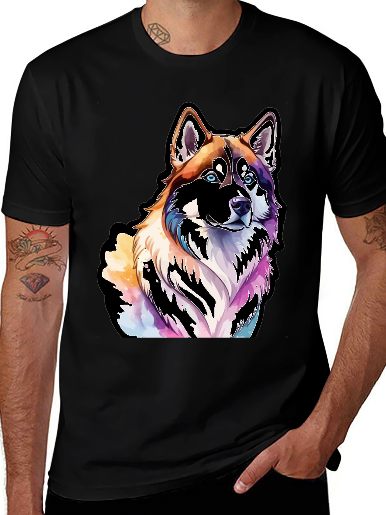 Variant 30 of Colorful Dog Graphic Black T-Shirt