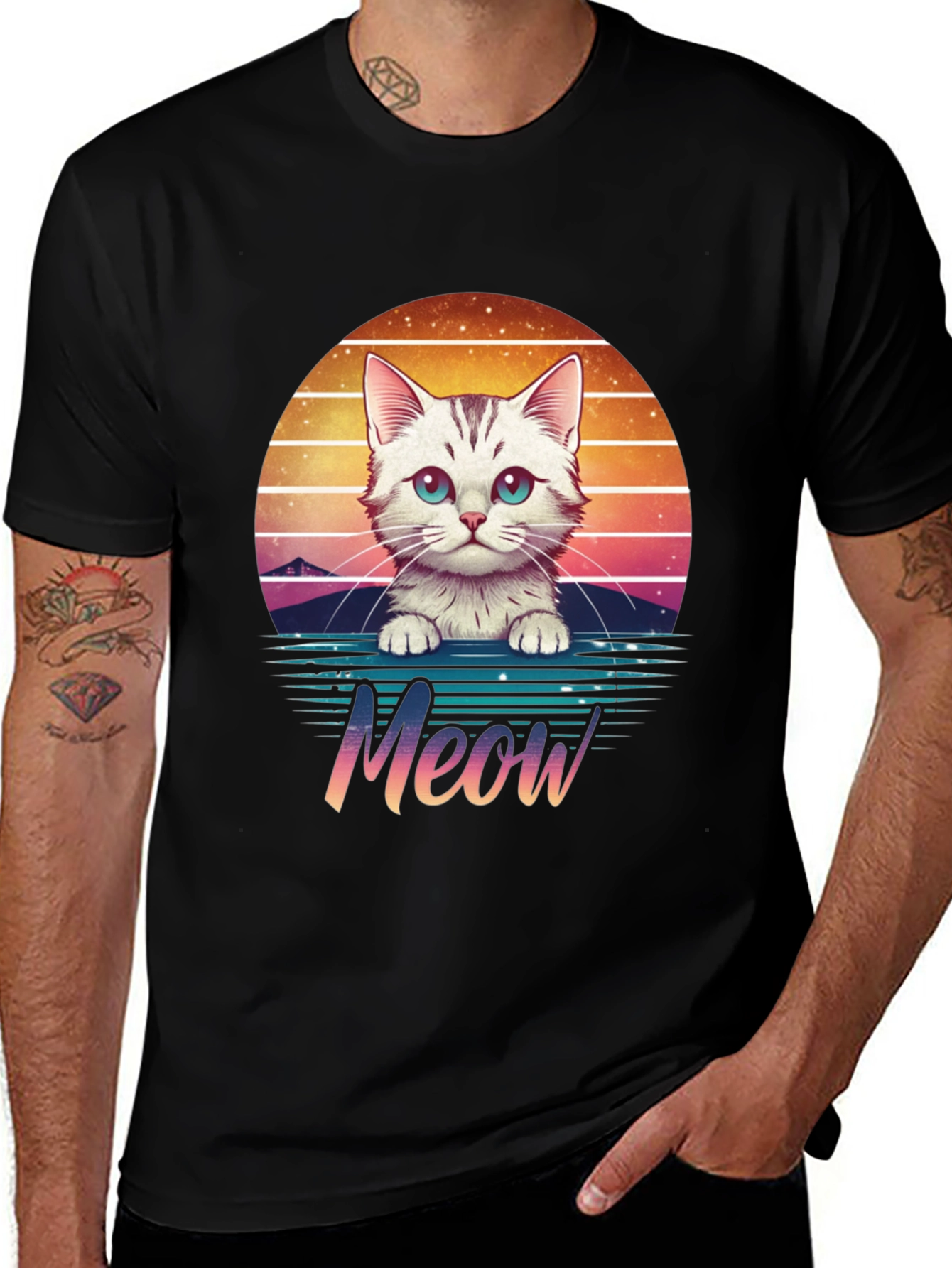 Variant 12 of Retro Wave Cat Meow T-Shirt