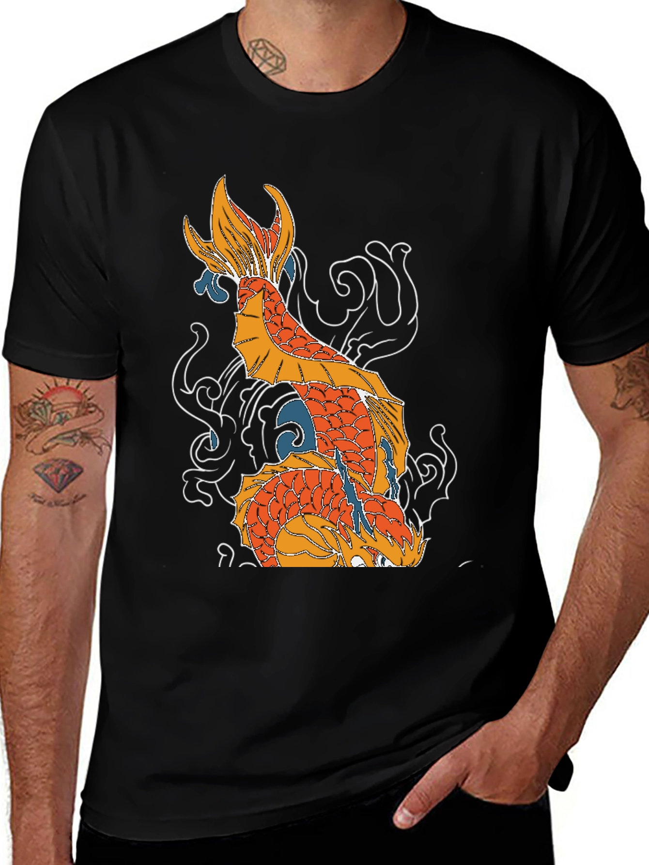 Variant 22 of Koi Fish Graphic Tee - Artistic Black T-Shirt