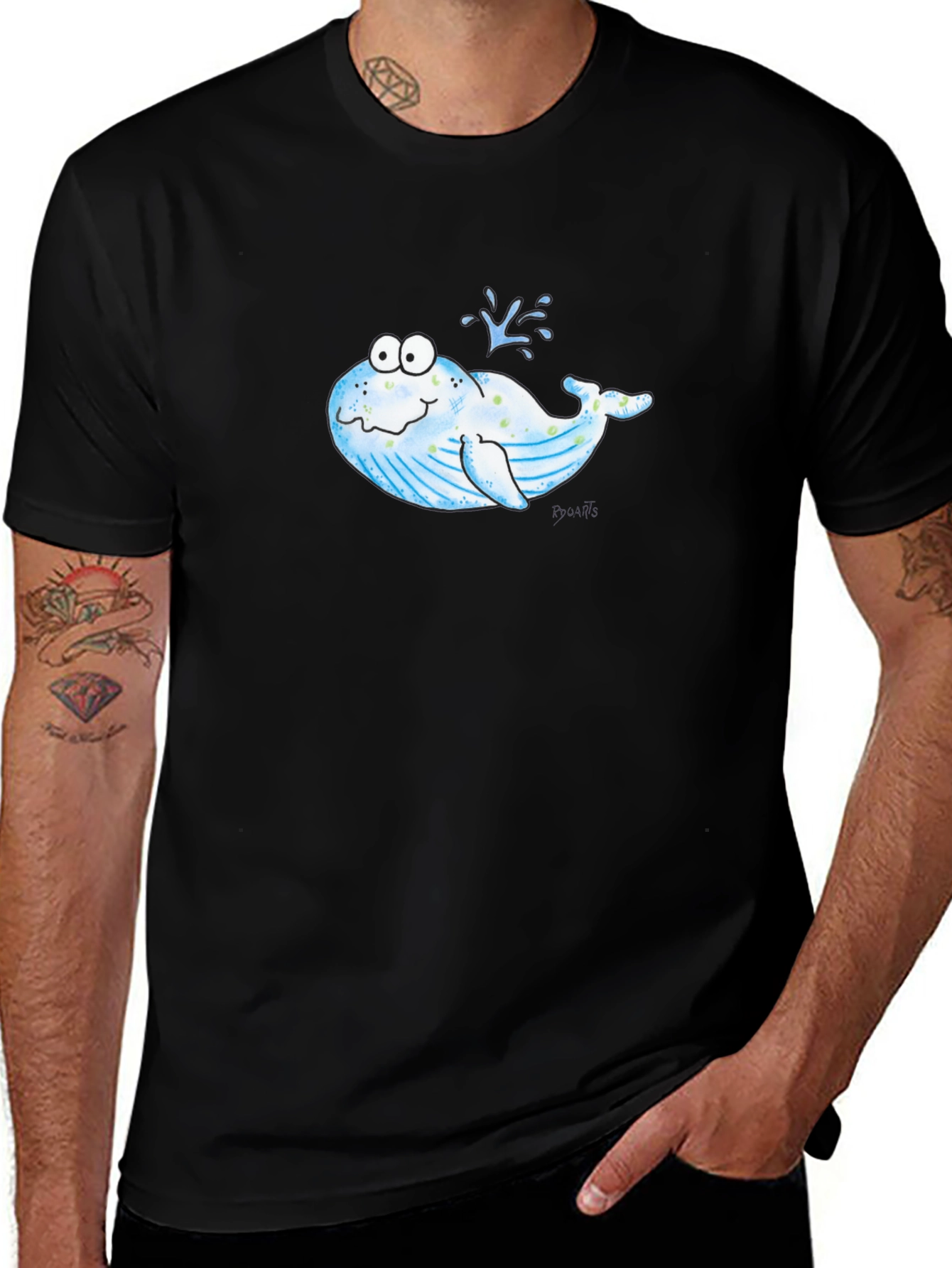 Variant 30 of Cartoon Whale Black T-Shirt
