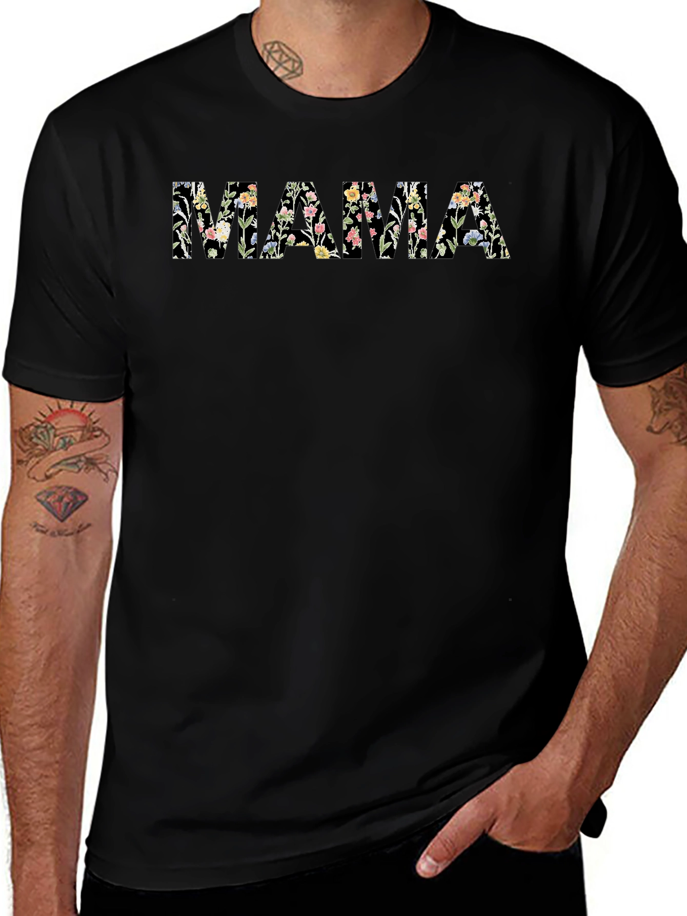 Variant 14 of Floral Mama Graphic Tee - Black Cotton T-Shirt