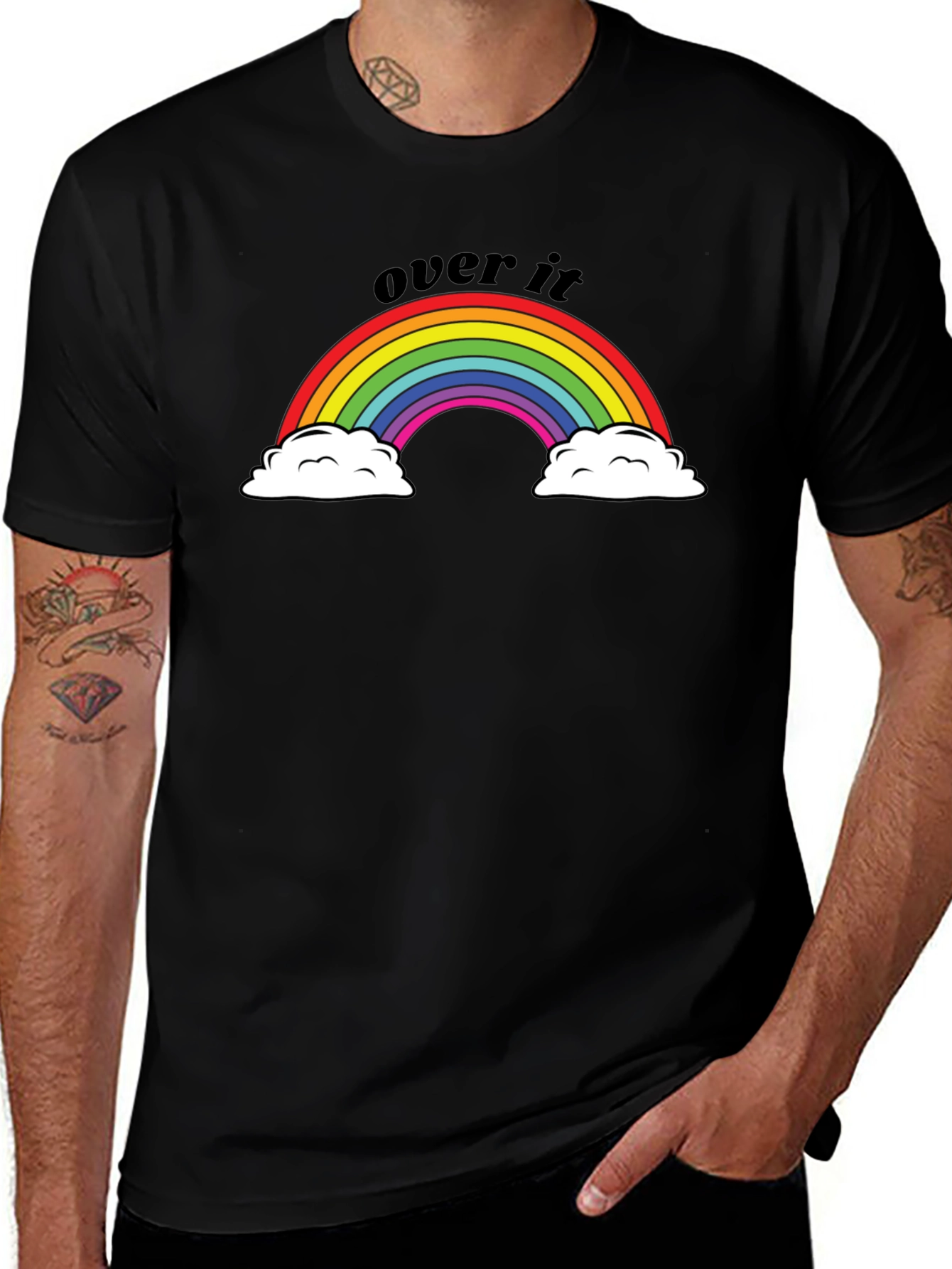 Variant 13 of Over It Rainbow Graphic T-Shirt - Black Cotton Tee