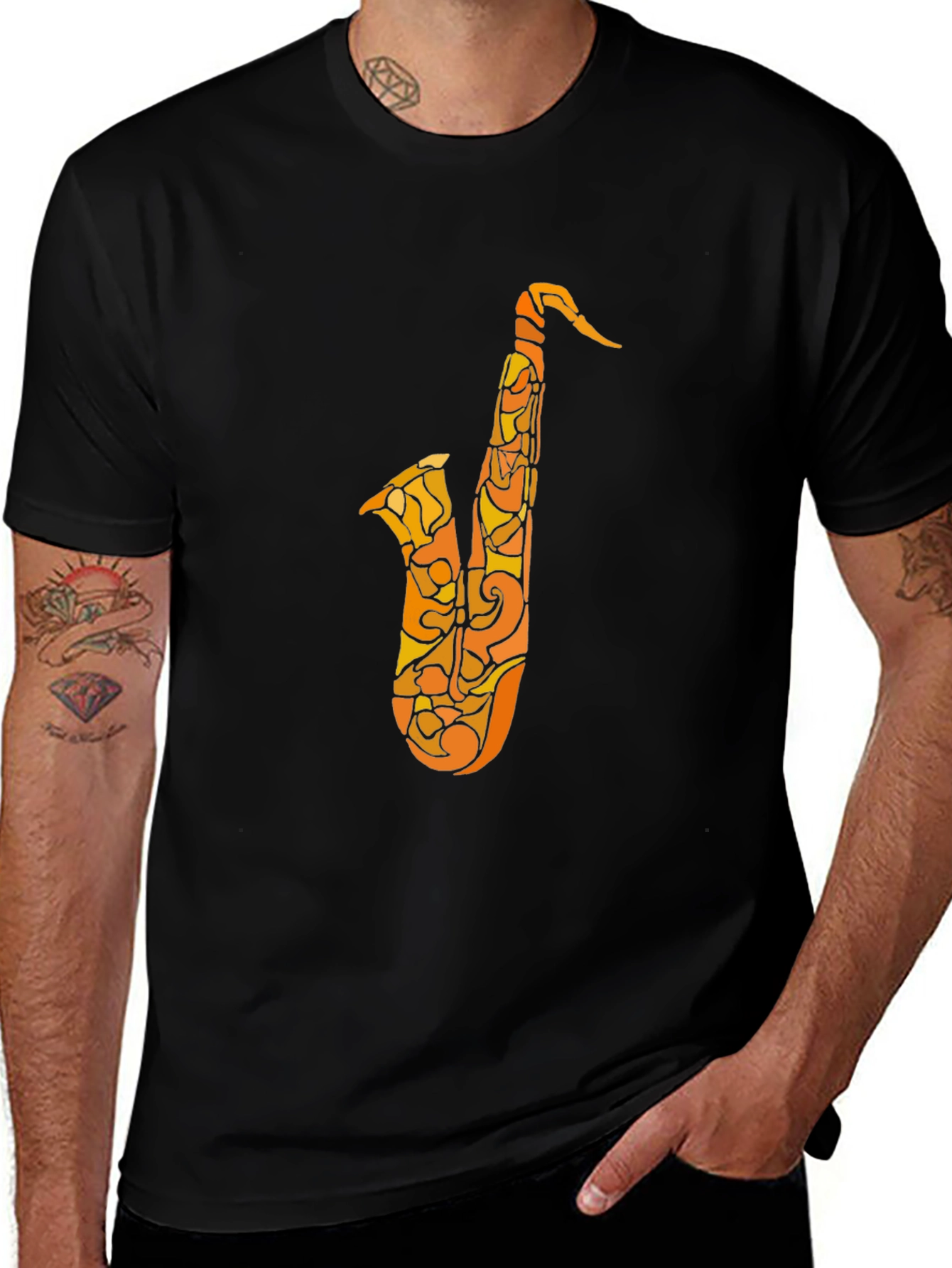 Saxophone Graphic Tee - Black Cotton T-Shirt