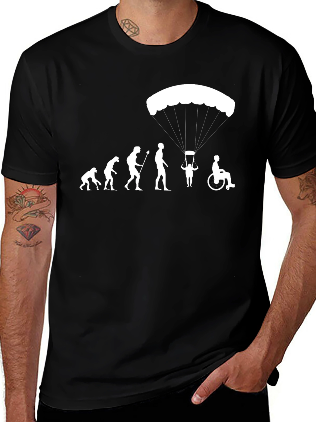 Variant 18 of Evolution Parachute Humor T-Shirt