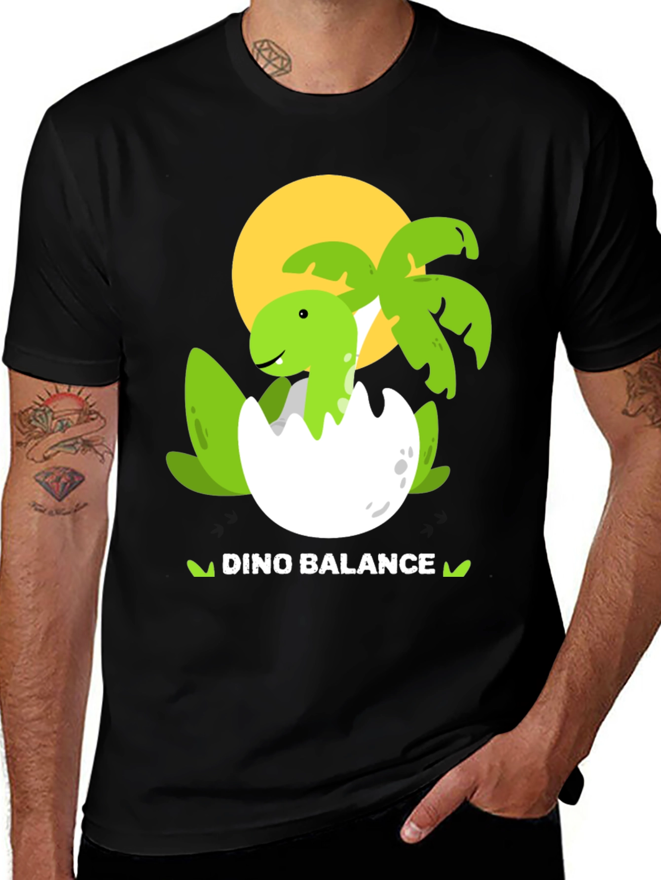 Variant 28 of Dino Balance T-Shirt - Hatching Dinosaur Graphic Tee