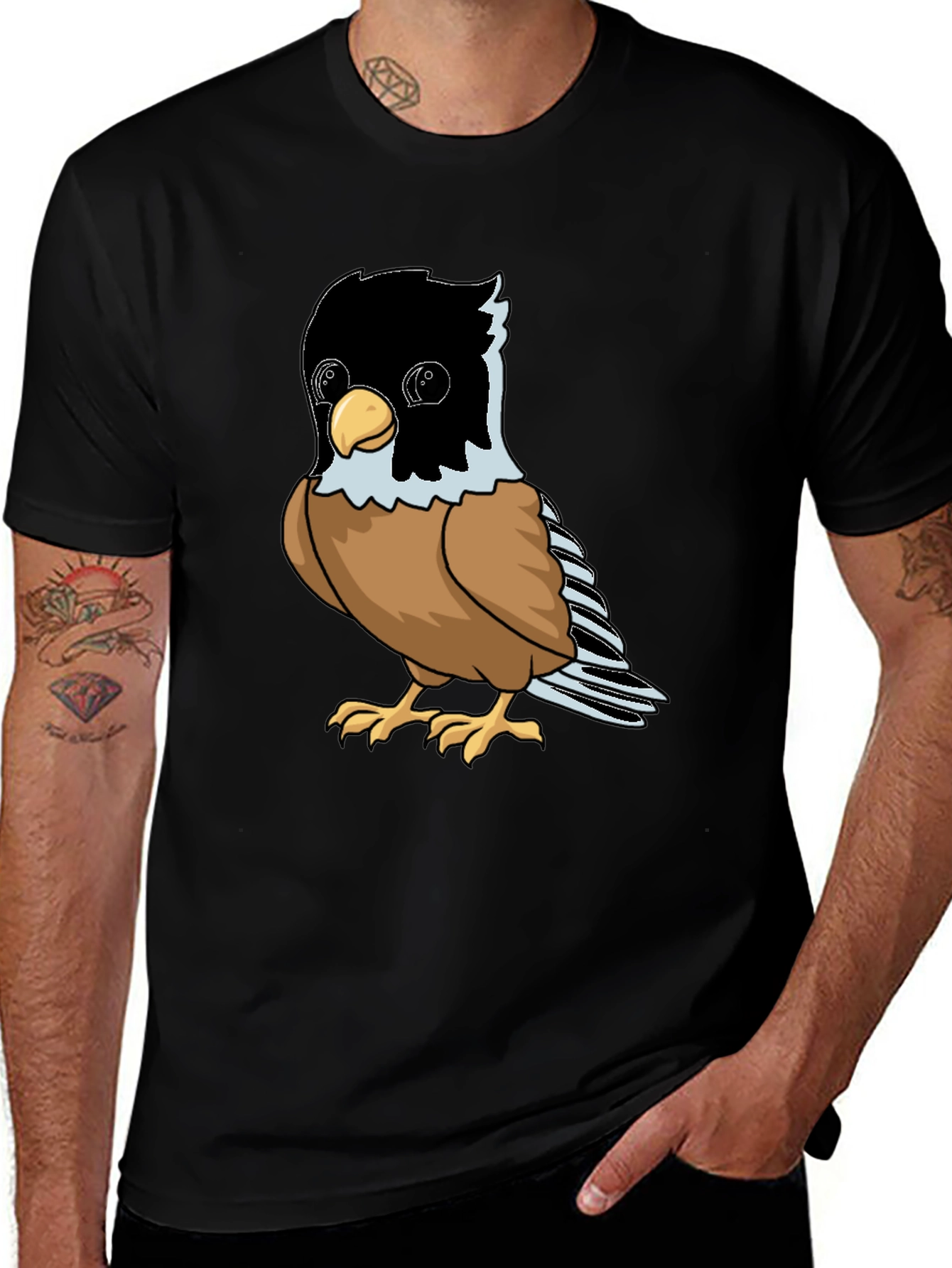 Variant 14 of Cute Bird Graphic Tee - Soft Black Cotton Shirt