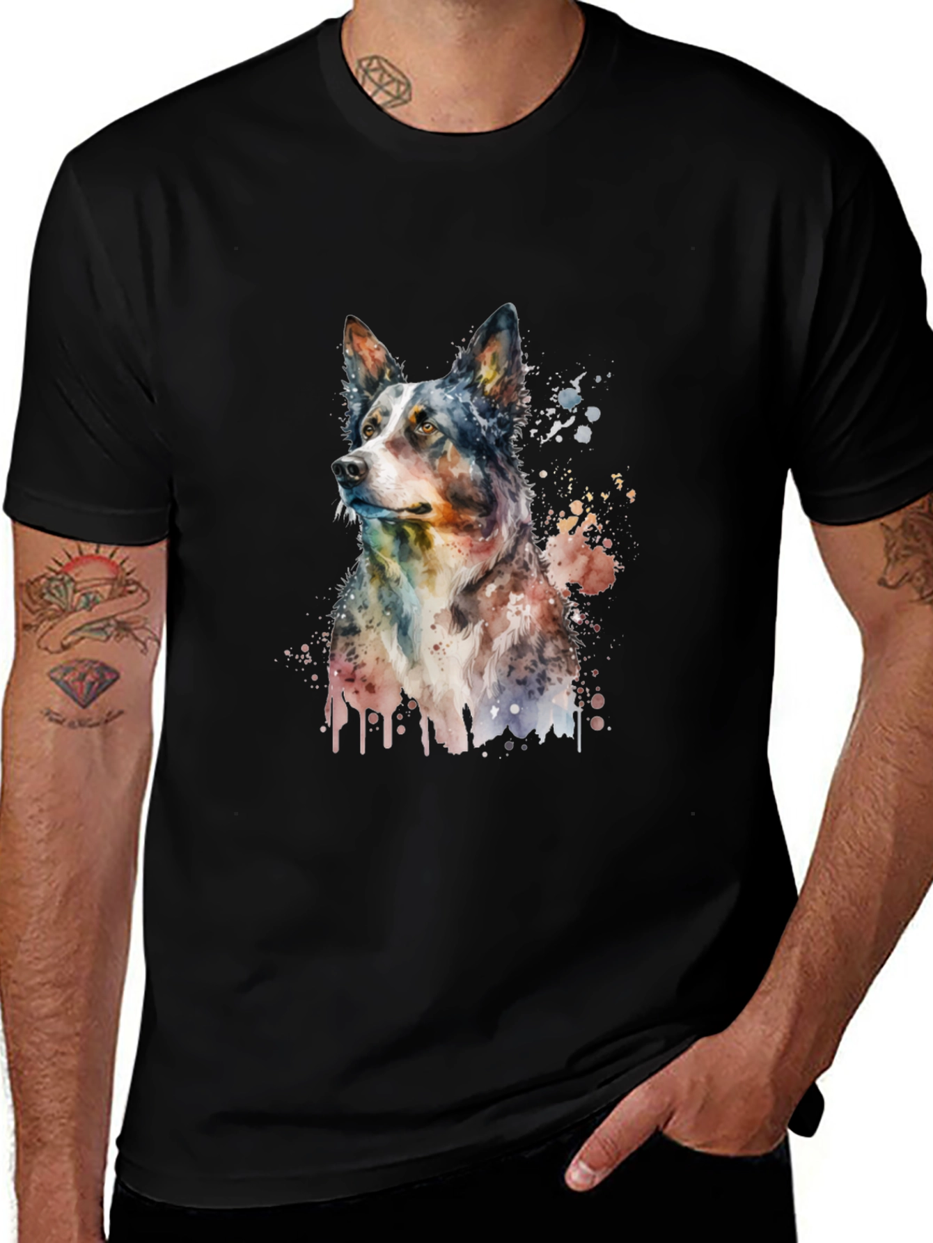 Variant 23 of Watercolor Dog Graphic Tee - Black