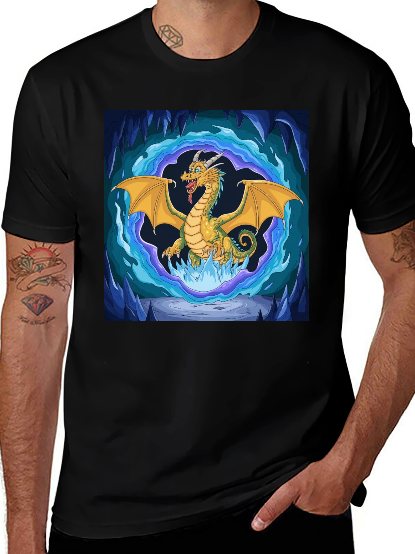 Variant 10 of Dragon Graphic Tee - Fantasy Art Black T-Shirt