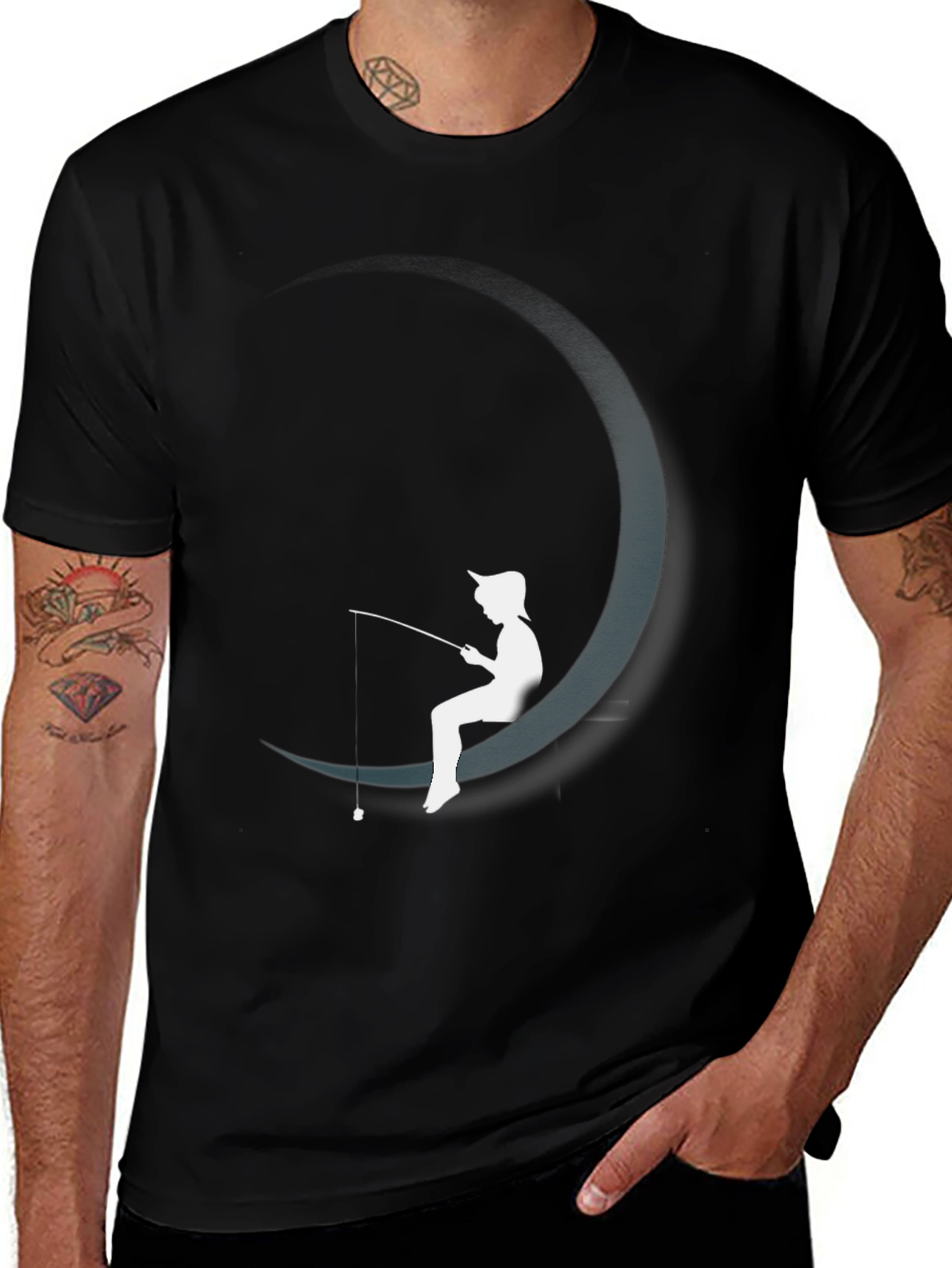 Variant 4 of Moon Fishing Graphic Tee - Stylish Black T-Shirt