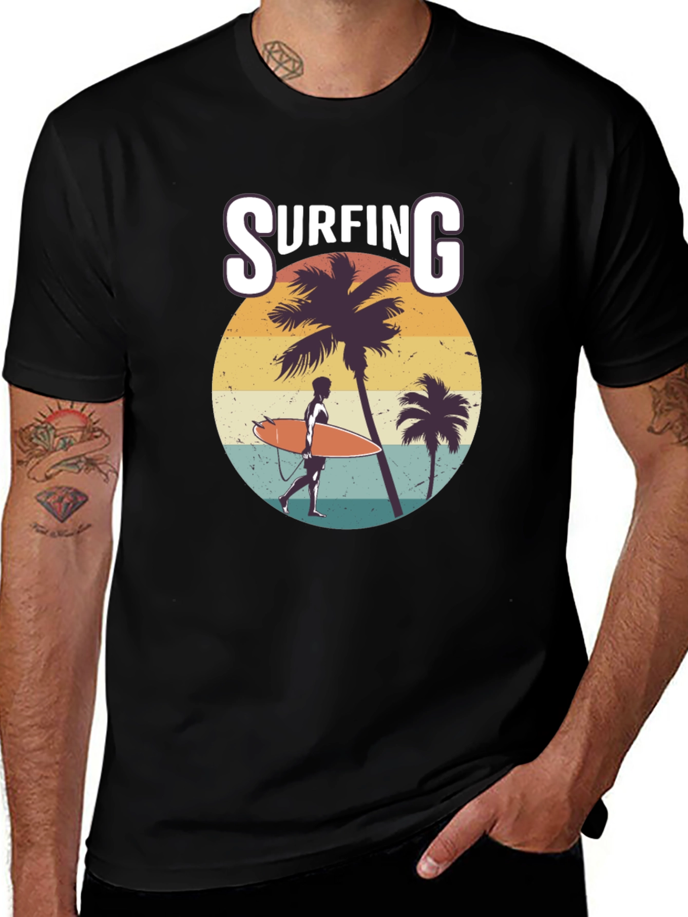 Variant 17 of Surfing Graphic Print Black T-Shirt