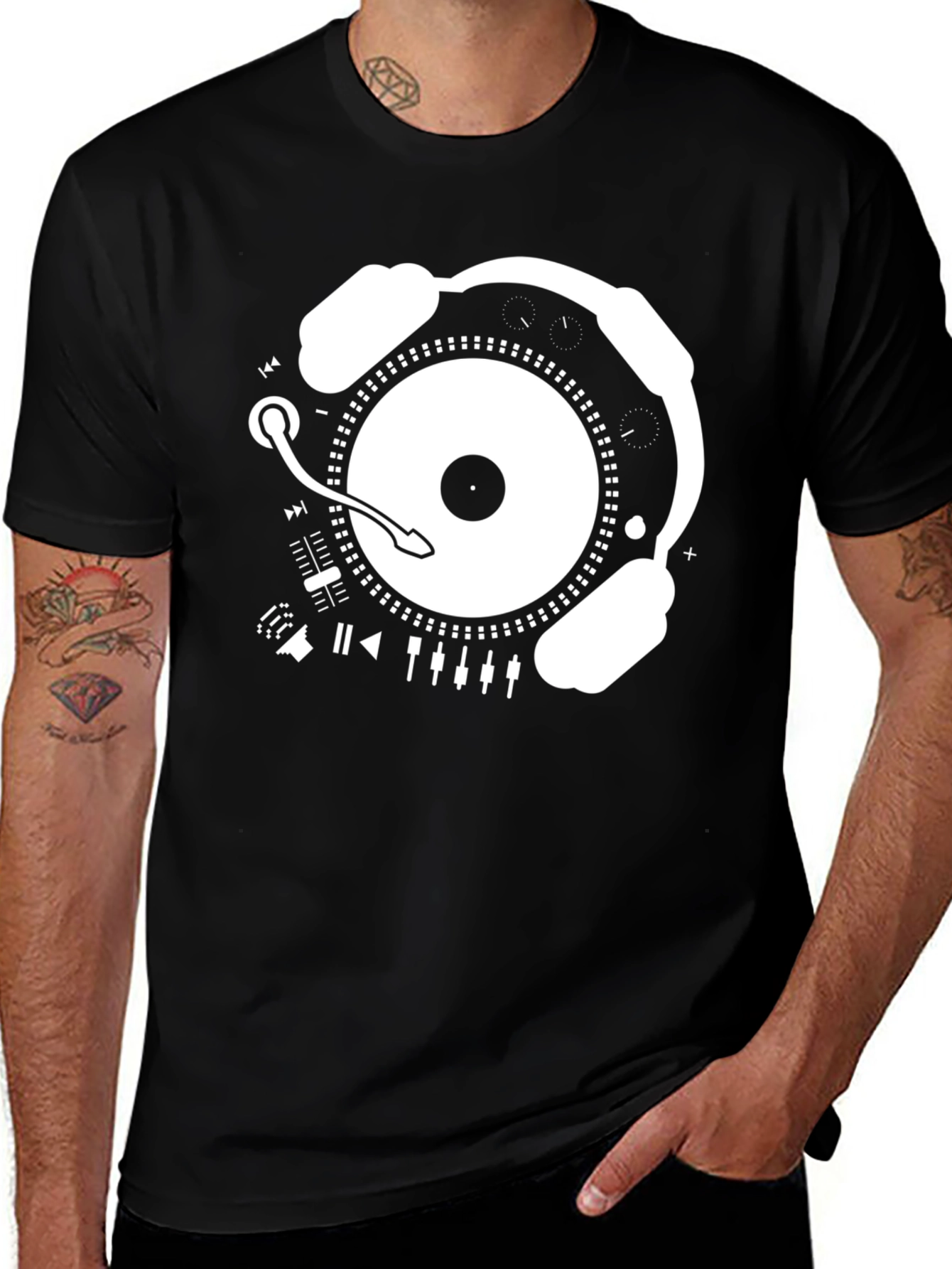 DJ Turntable Headphones Graphic T-Shirt - Music Lover Tee