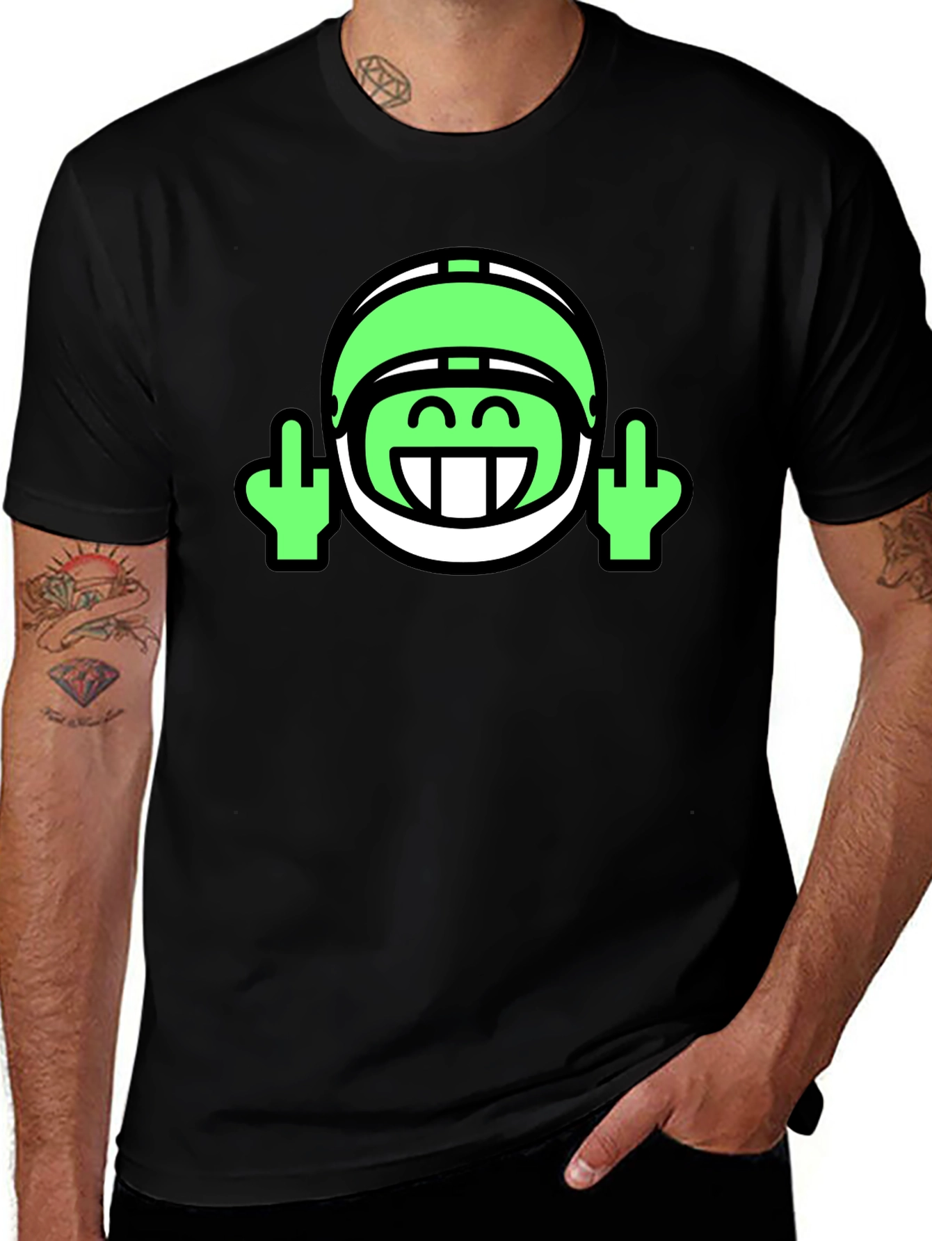 Variant 9 of Black T-Shirt with Football Helmet Emoji Design