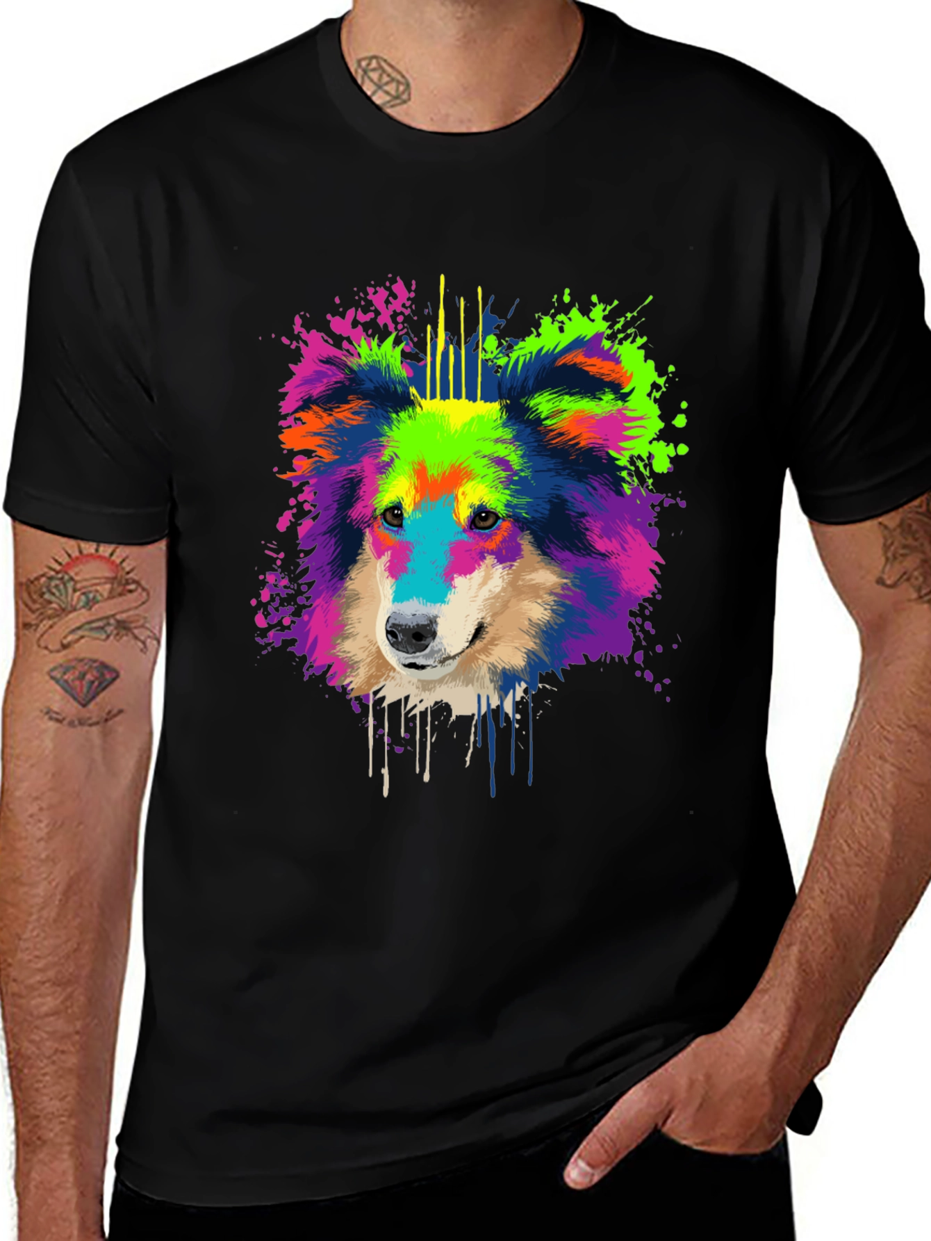 Variant 15 of Vibrant Dog Graphic Tee - Colorful Collie Design