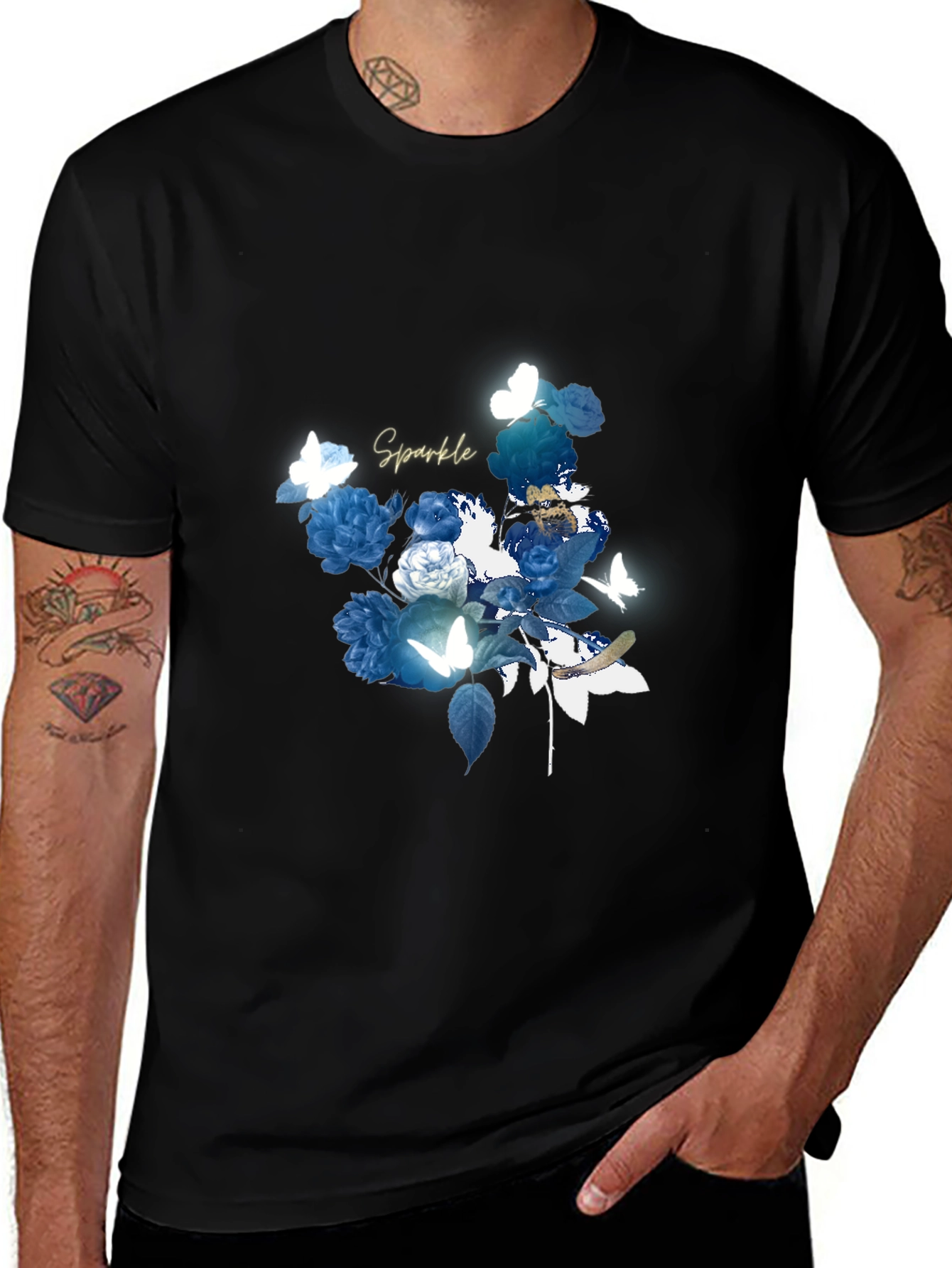 Floral "Sparkle" Graphic Black T-Shirt