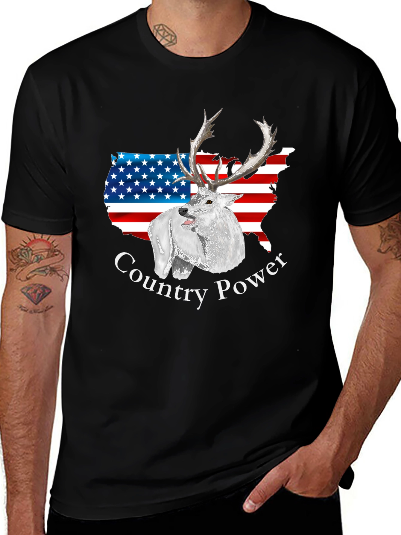 Variant 17 of Country Power Deer USA Flag Graphic T-Shirt