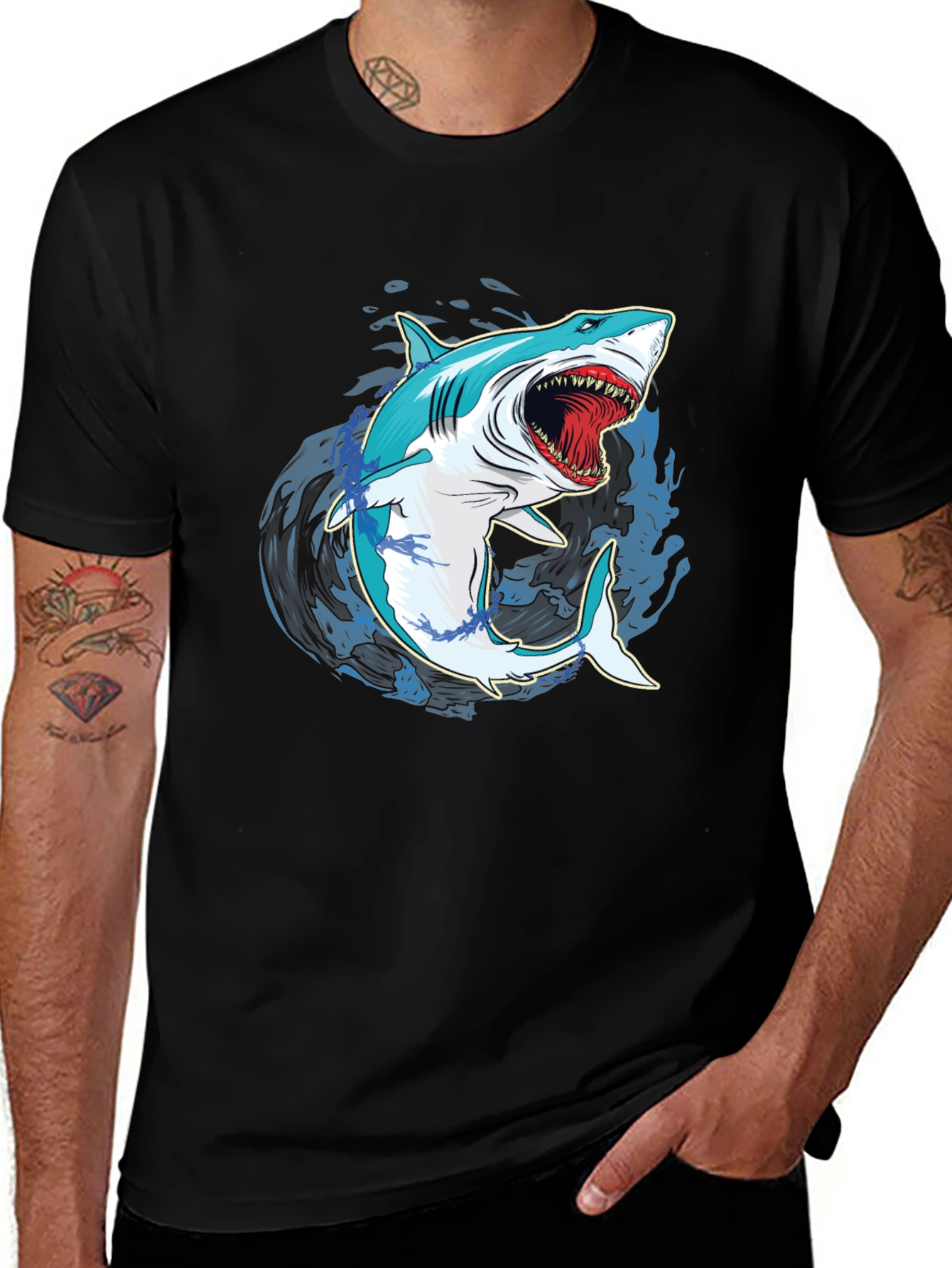 Variant 20 of Shark Graphic Print Men's Black T-Shirt