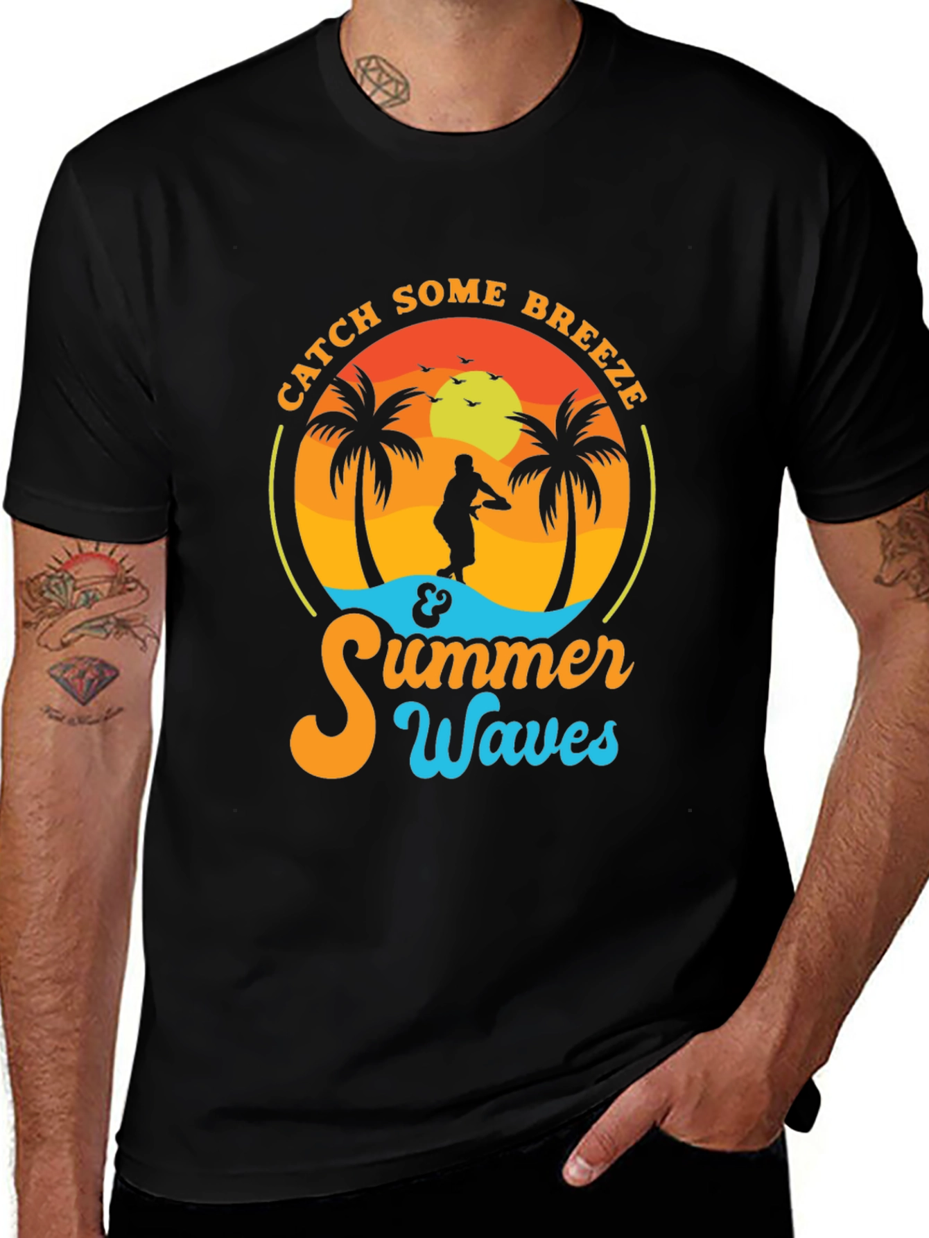 Black Catch Some Breeze Summer Waves Graphic Tee main image