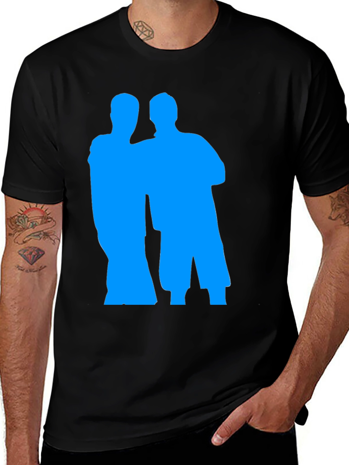 Variant 12 of Men's Black T-Shirt with Blue Silhouette Design