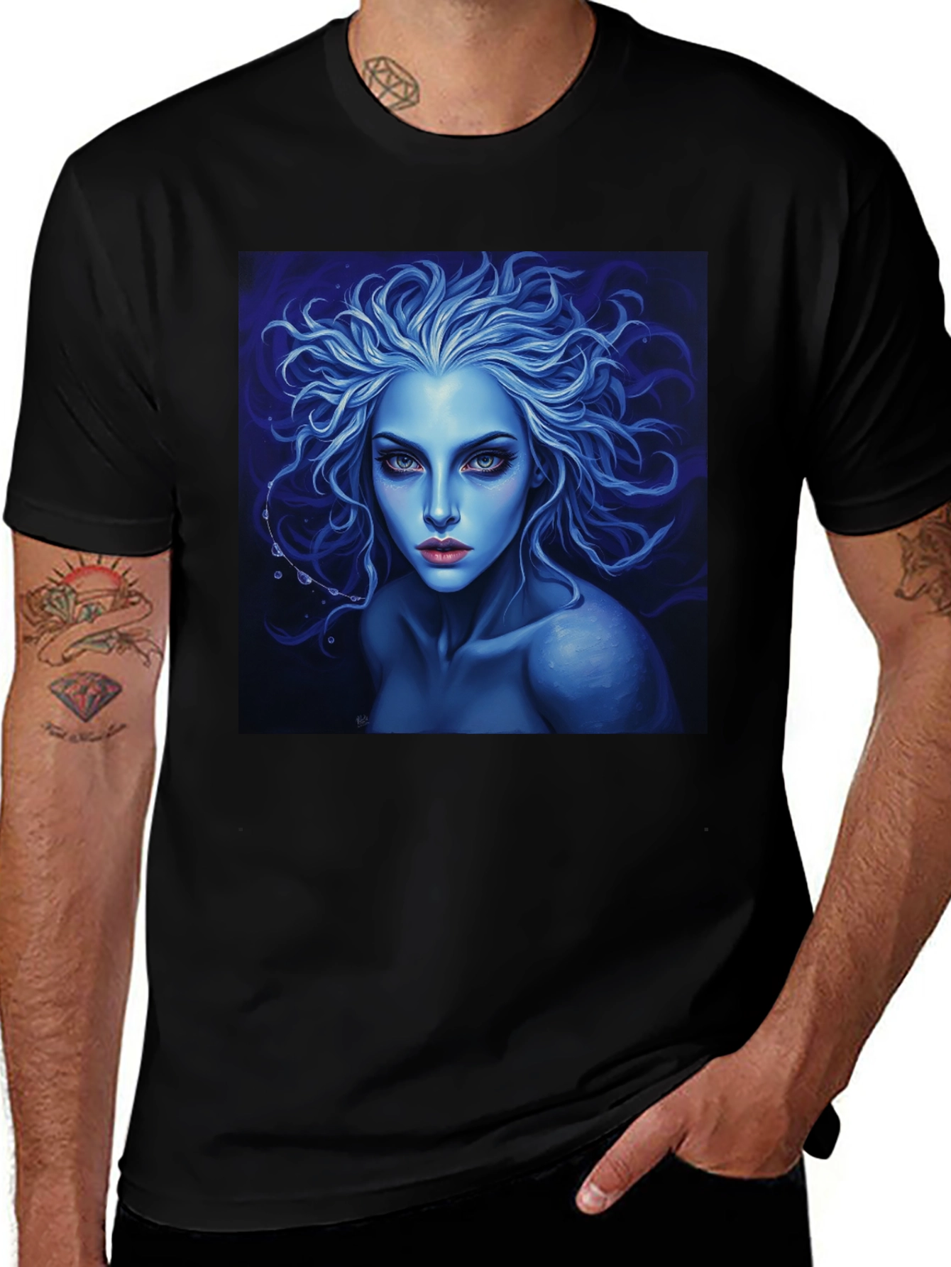 Variant 16 of Blue Enchantress Graphic Tee - Dark Fantasy Style
