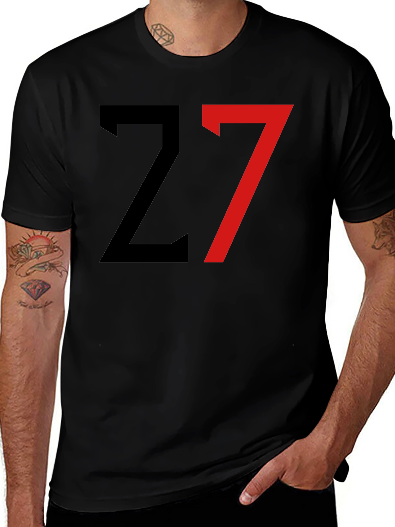 Variant 4 of Black T-Shirt with Bold Number 27 Design