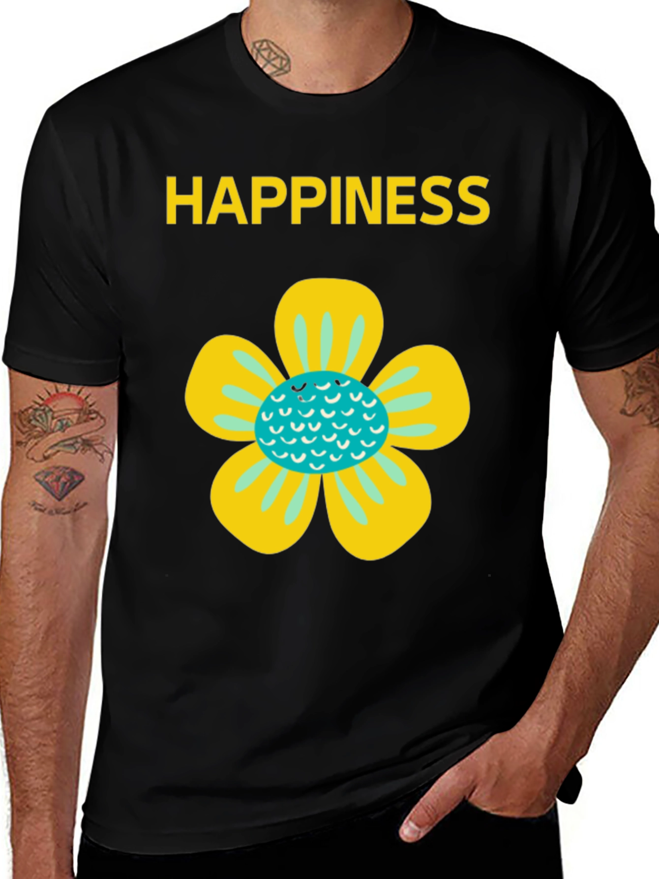 Variant 23 of Happiness Floral Graphic Tee - Black Cotton Blend