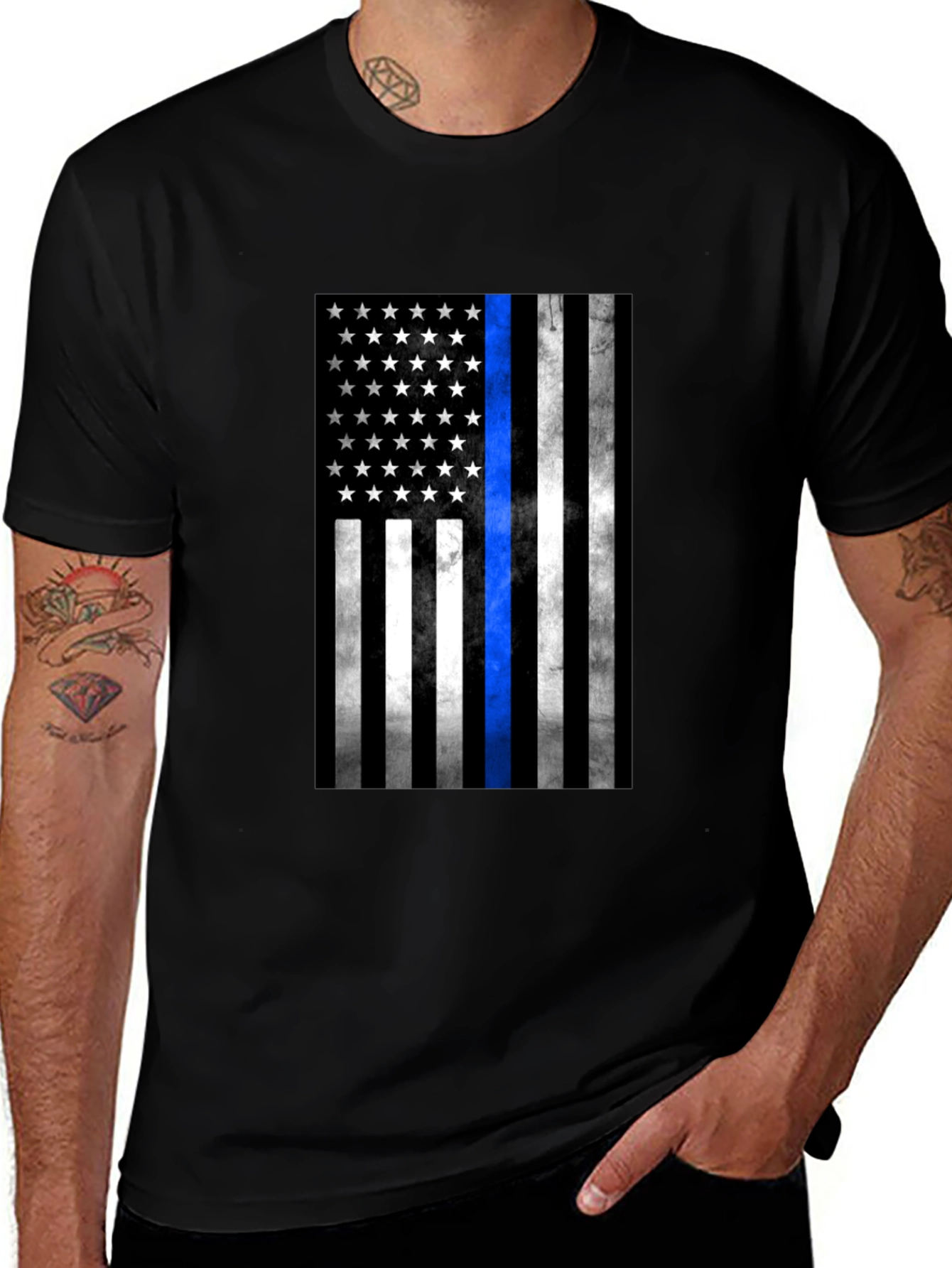 Thin Blue Line American Flag T-Shirt