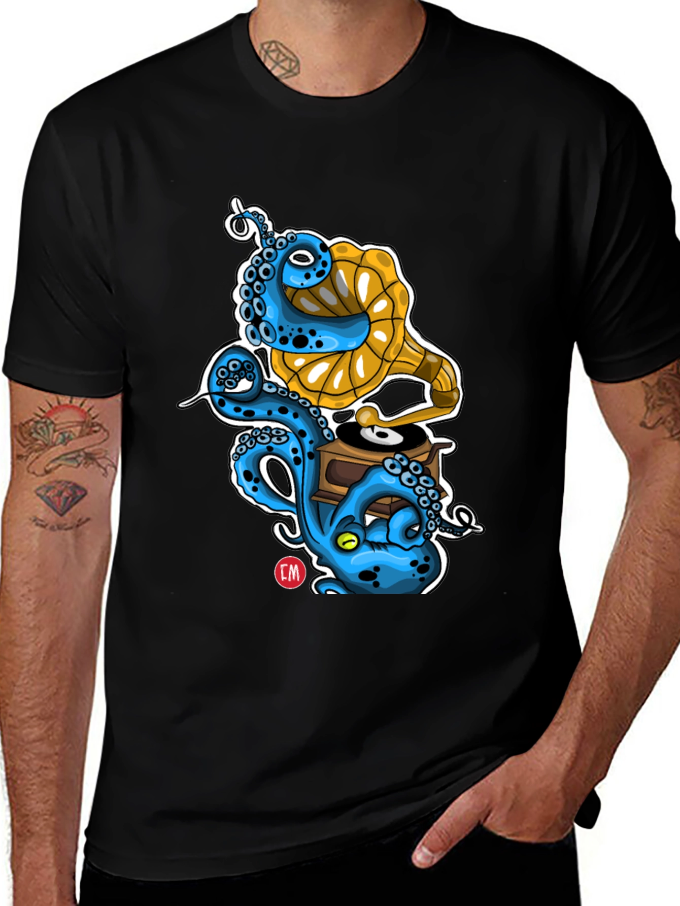 Variant 30 of Octopus Phonograph Black T-Shirt