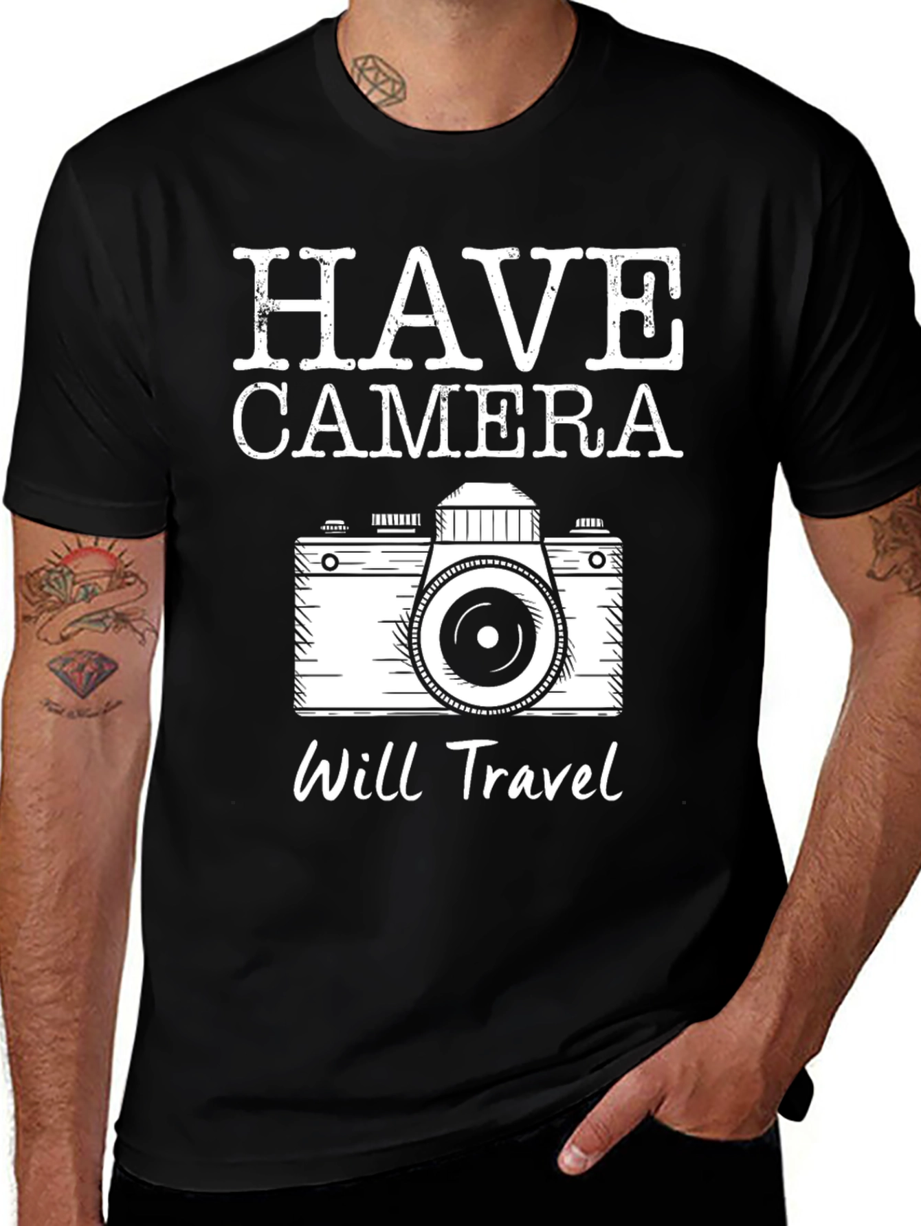 Variant 7 of Have Camera Will Travel Black T-Shirt