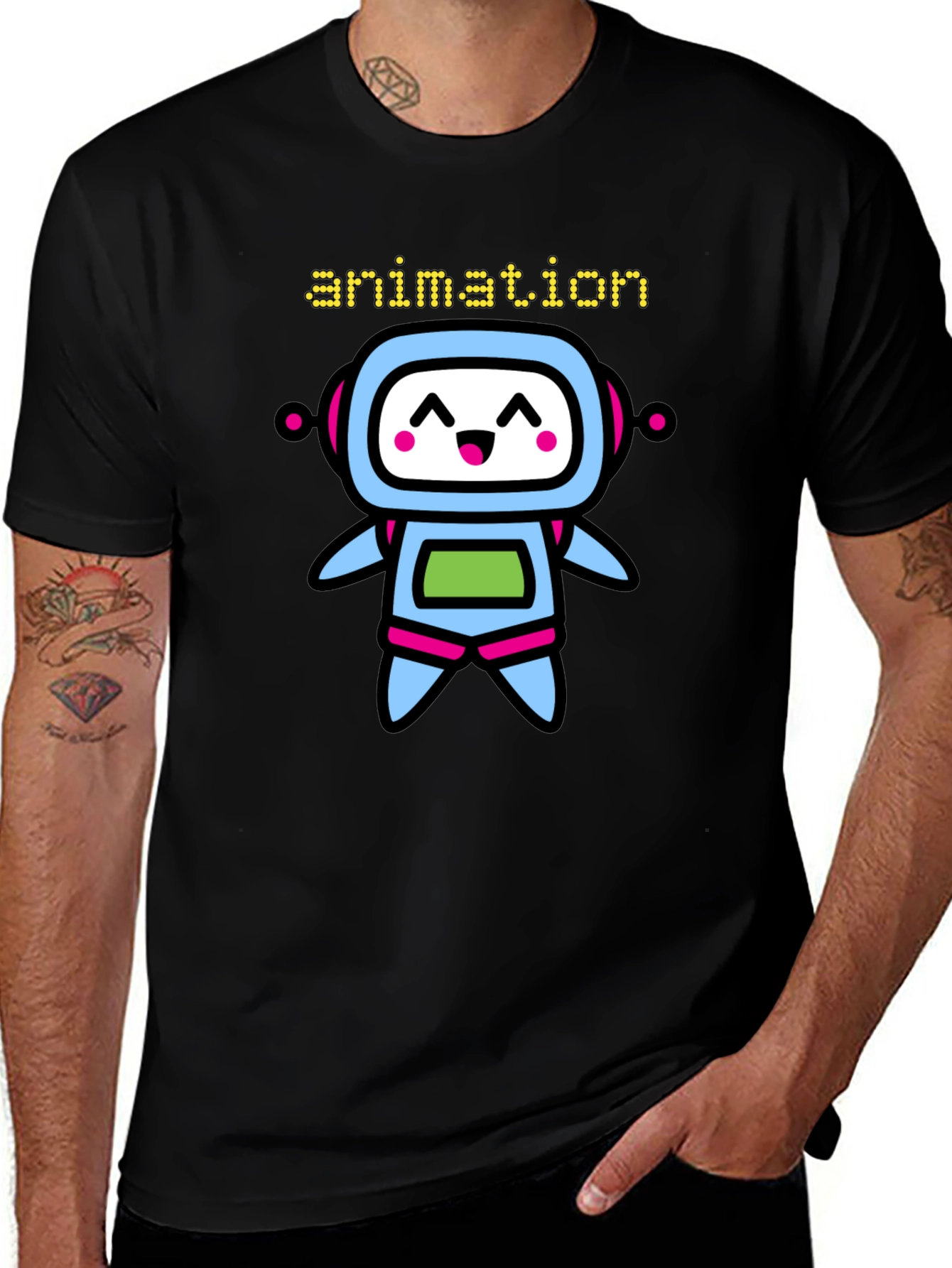 Variant 8 of Animation Robot Graphic Black T-Shirt