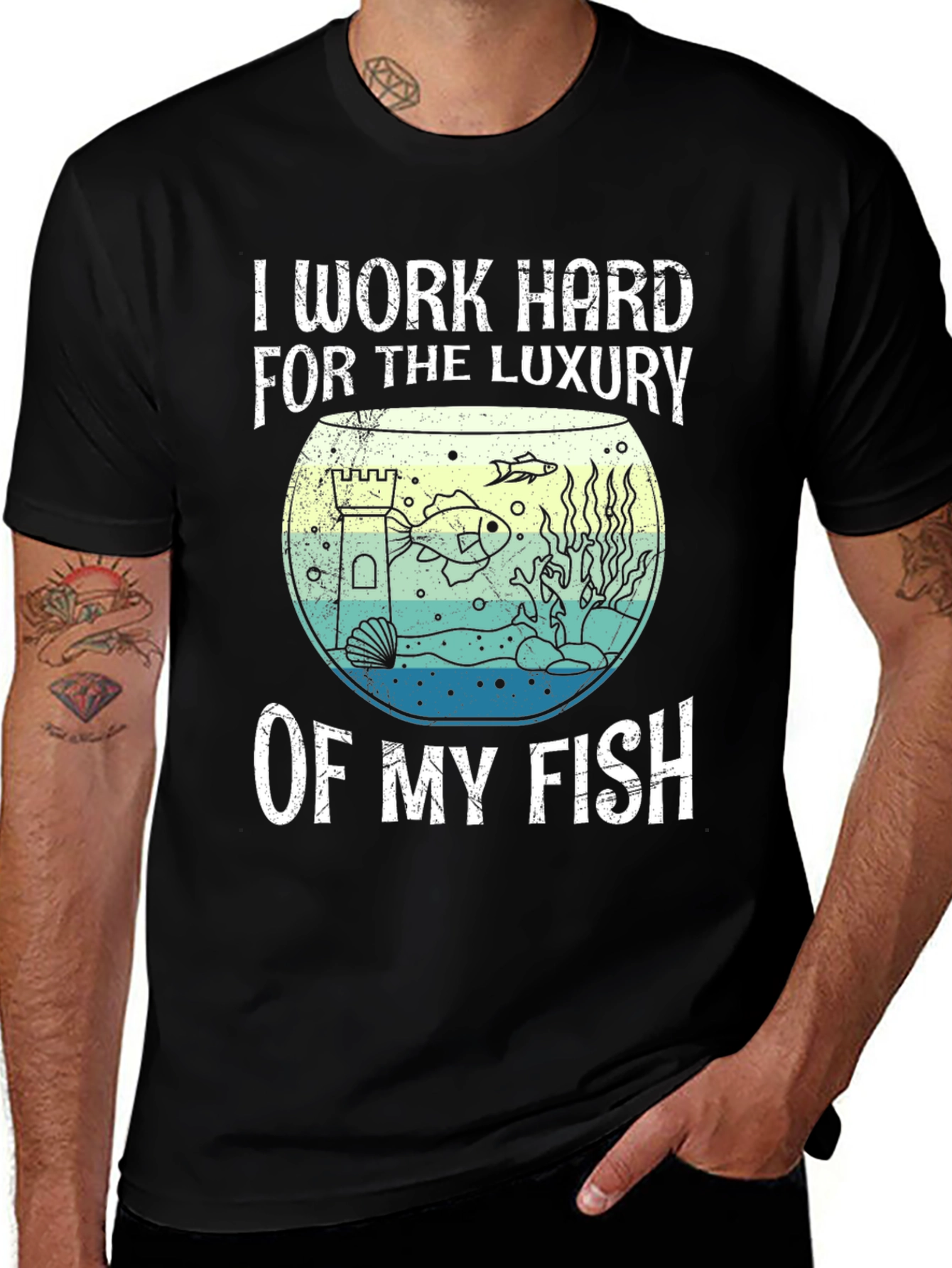 I Work Hard for My Fish T-Shirt - Funny Aquarium Owner Tee