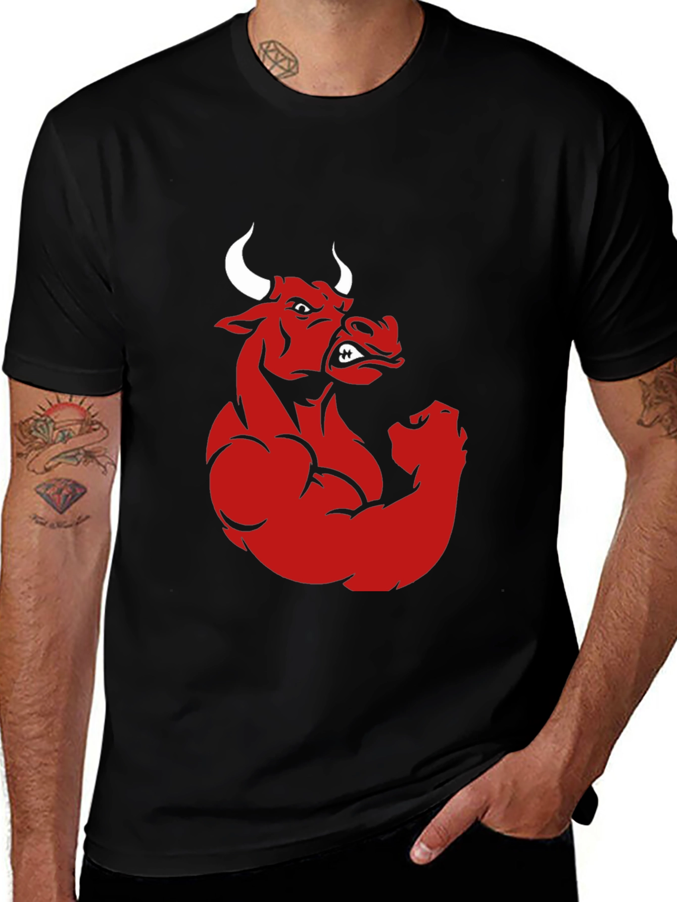 Red Bull Muscle Graphic Print Black T-Shirt