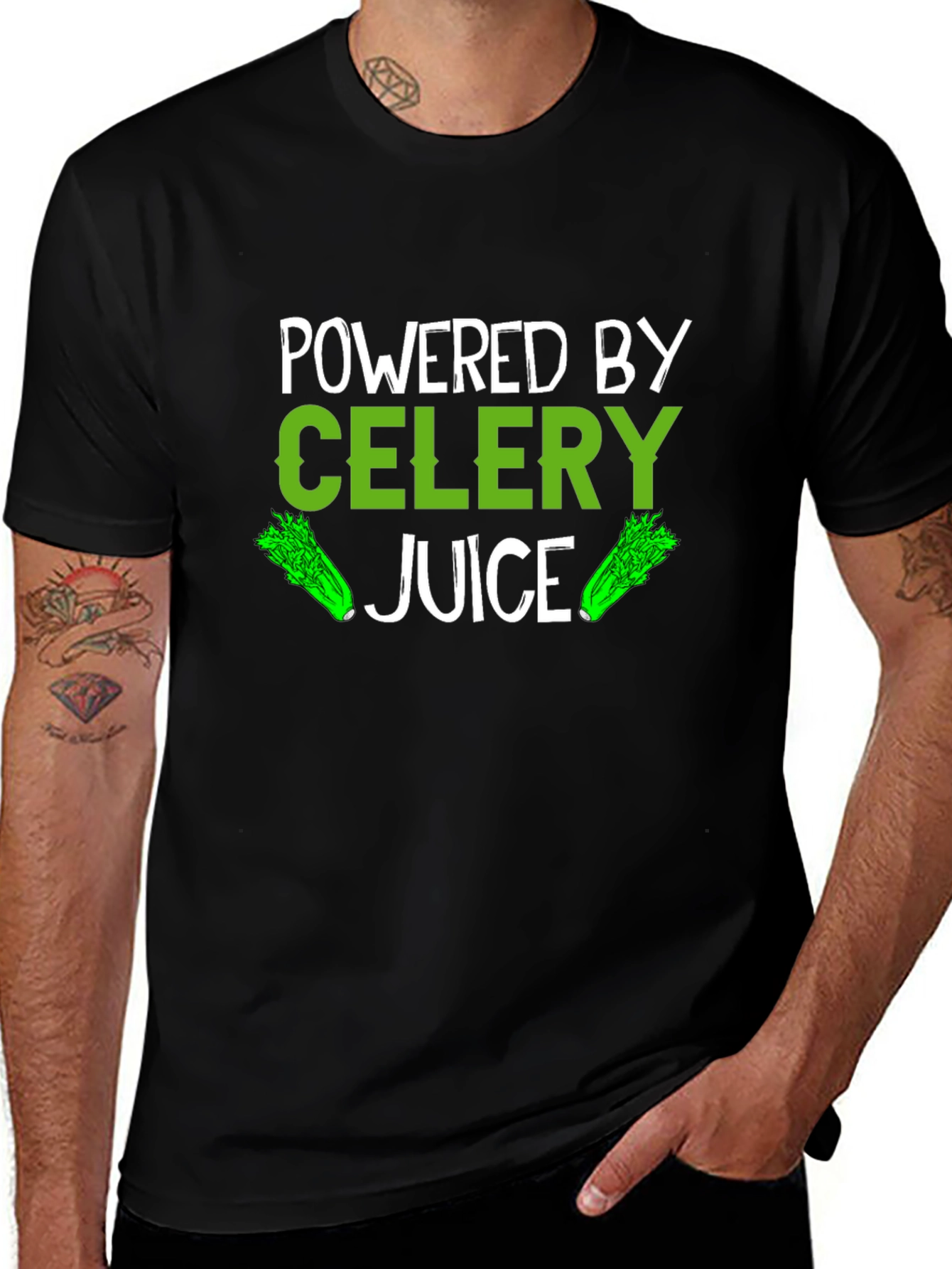 Variant 17 of Powered by Celery Juice T-Shirt - Green Vegan Design