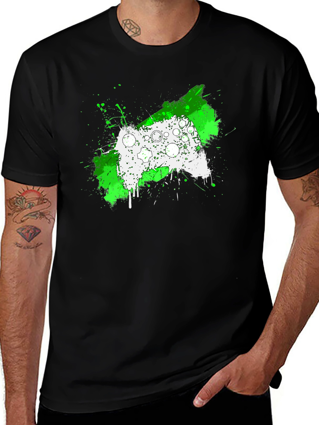 Gamer Controller Splatter Graphic Tee - Black