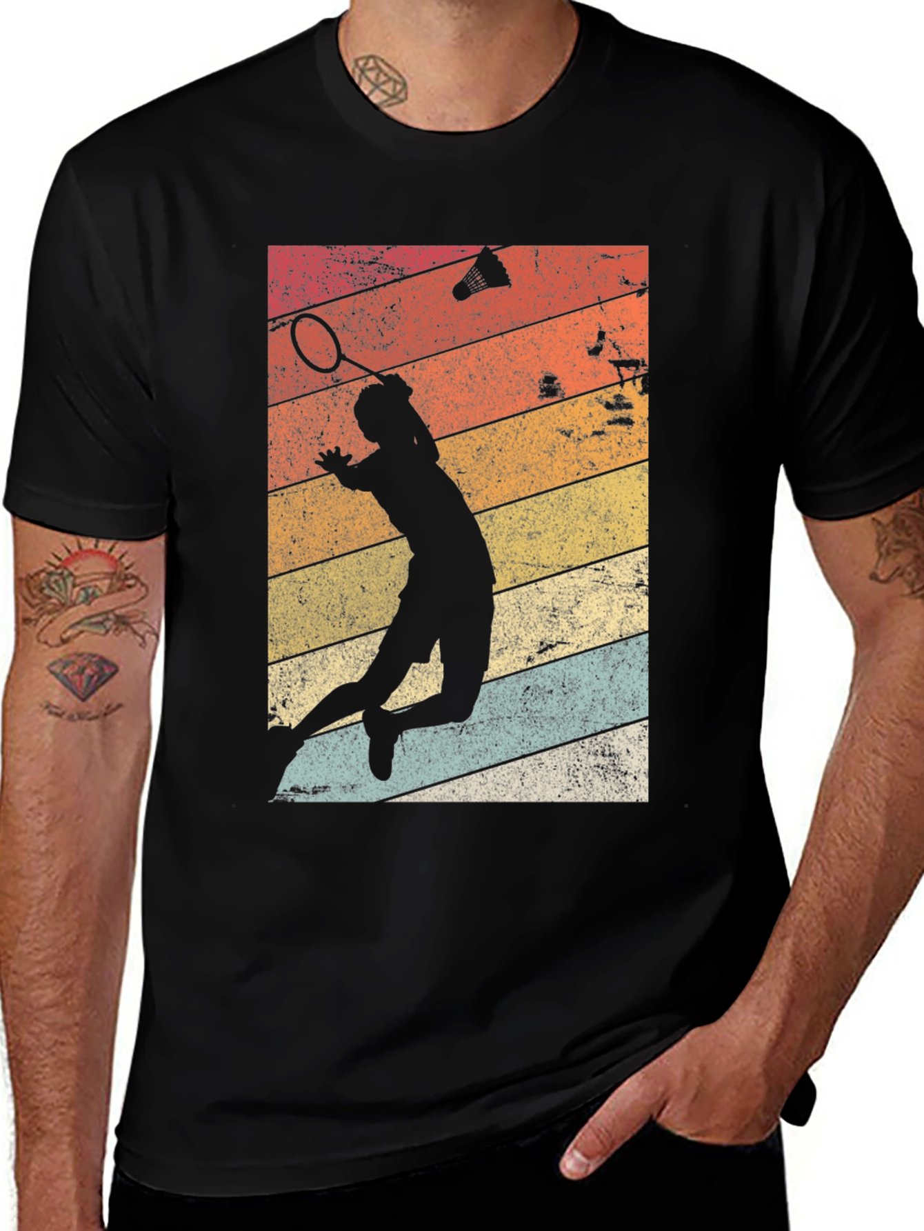 Variant 28 of Retro Badminton Player Graphic T-Shirt