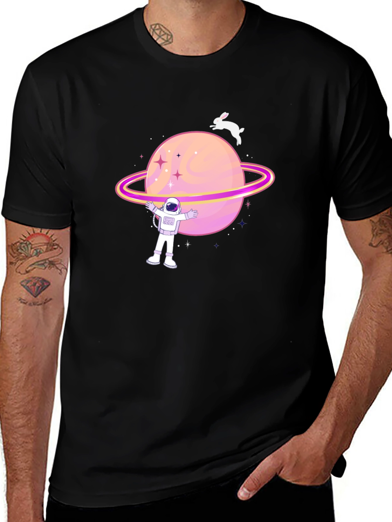Variant 6 of Astronaut & Rabbit Planet Graphic Tee - Space Lover Shirt